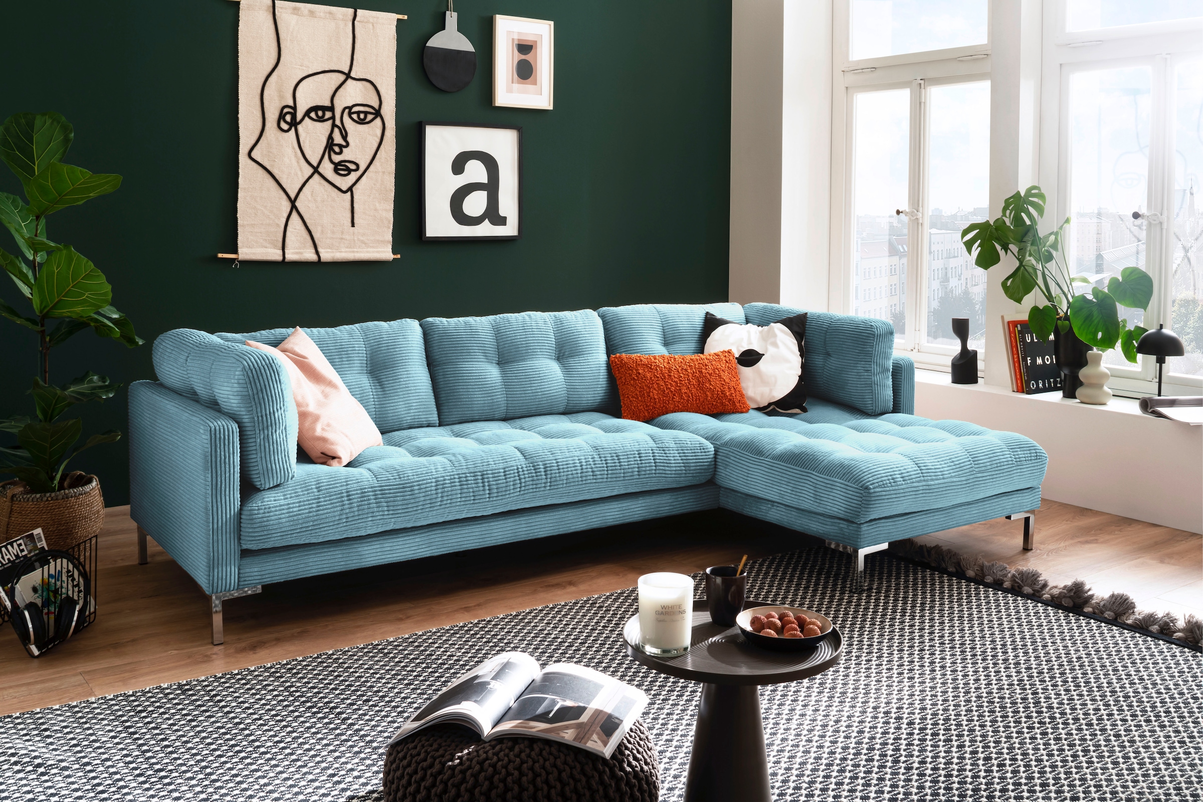 Trends by HG Ecksofa »Landau L-Form«, in Cord-Stoff mit Metallfuß günstig online kaufen