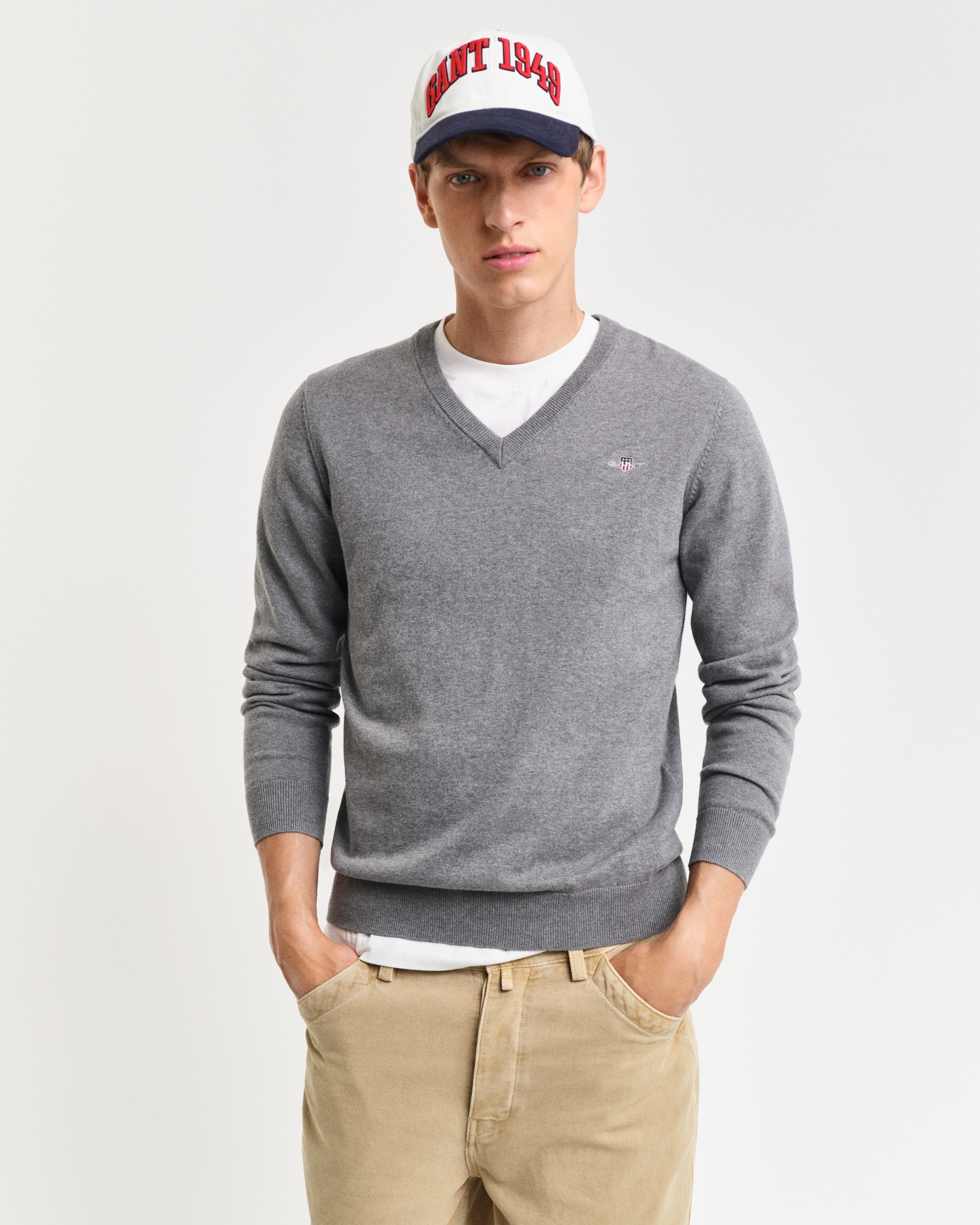 Gant V-Ausschnitt-Pullover »Classic Cotton V-Neck«, Premium Strickjersey aus weicher 100% Baumwolle, Übergangspullover