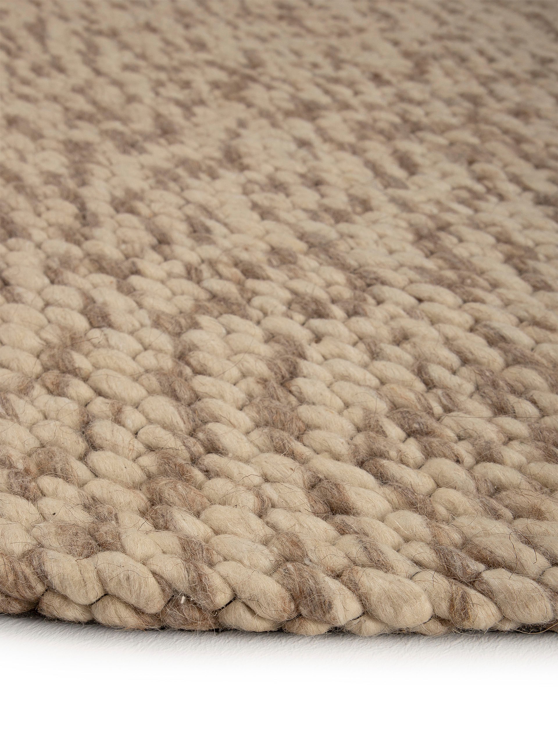 carpetfine Wollteppich »Sina«, rund, 14 mm Höhe, grobe Struktur, Zeitloses Design, reine Wolle, Wohnzimmer