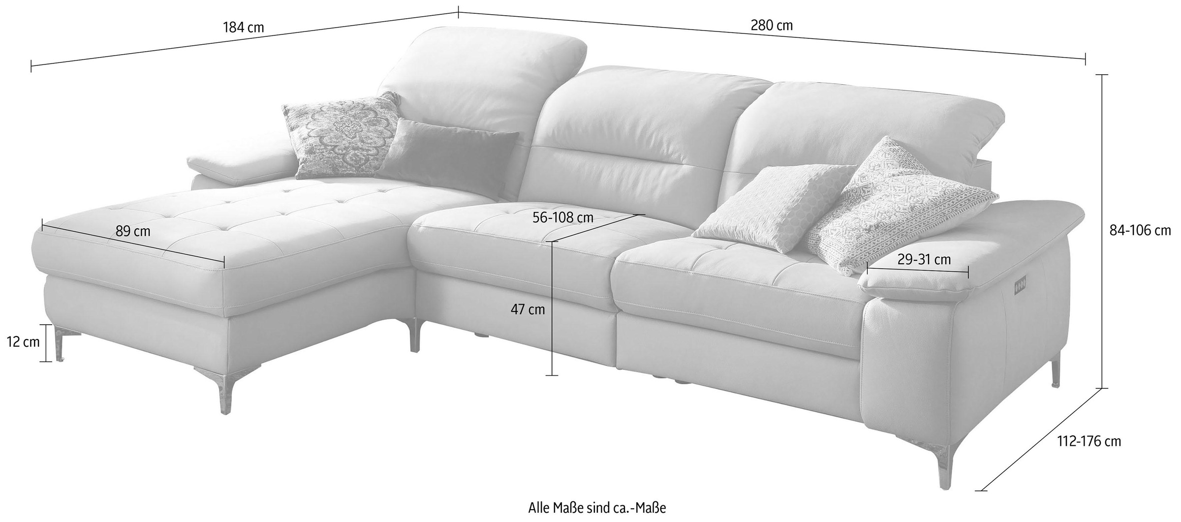Places of Style Ecksofa »Basel L-Form«, mit vollmotorischer Relaxfunktion und motorischer Recamiere