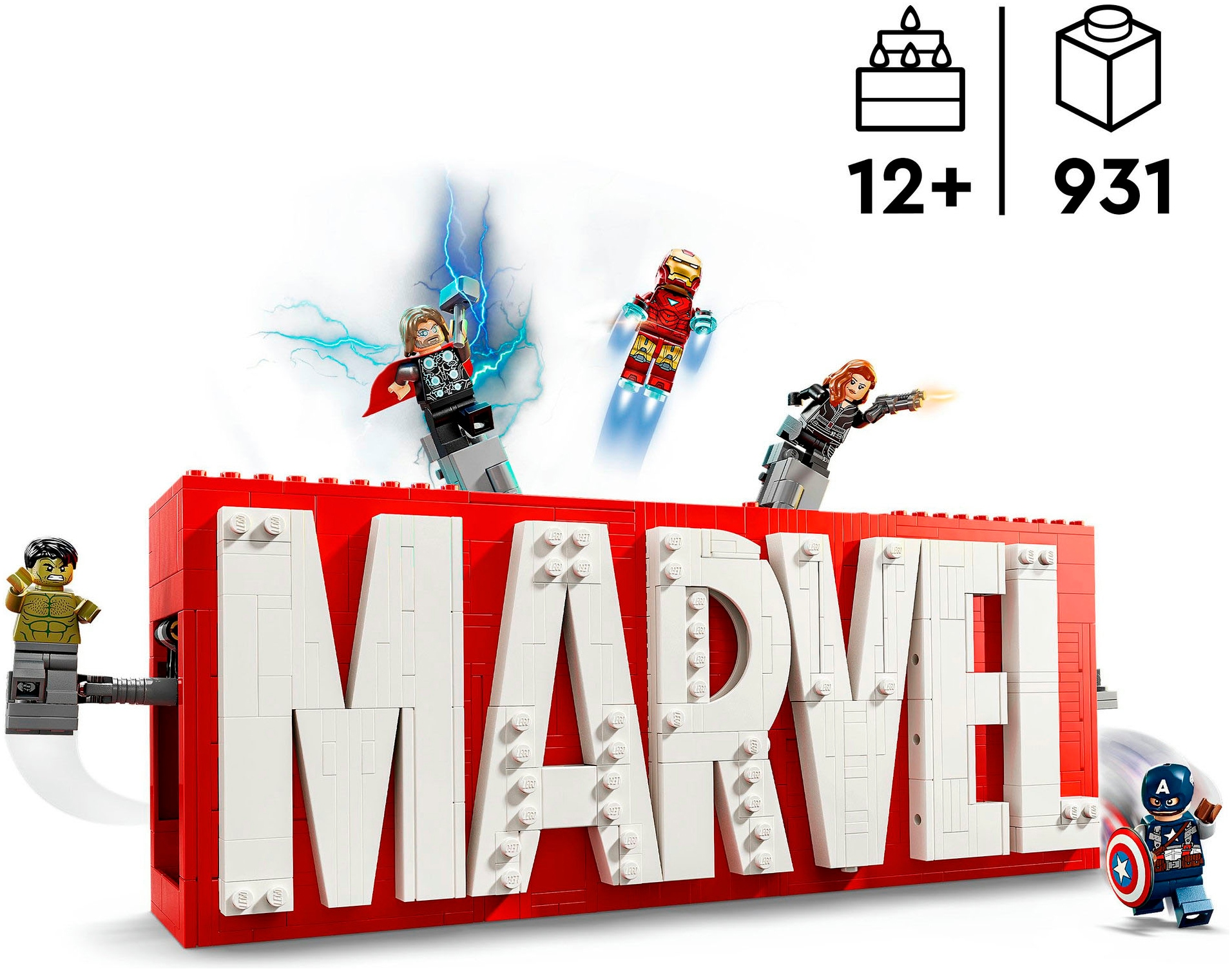 LEGO® Konstruktionsspielsteine »MARVEL Logo & Minifiguren (76313), LEGO Super Heroes«, (931 St.), Made in Europe