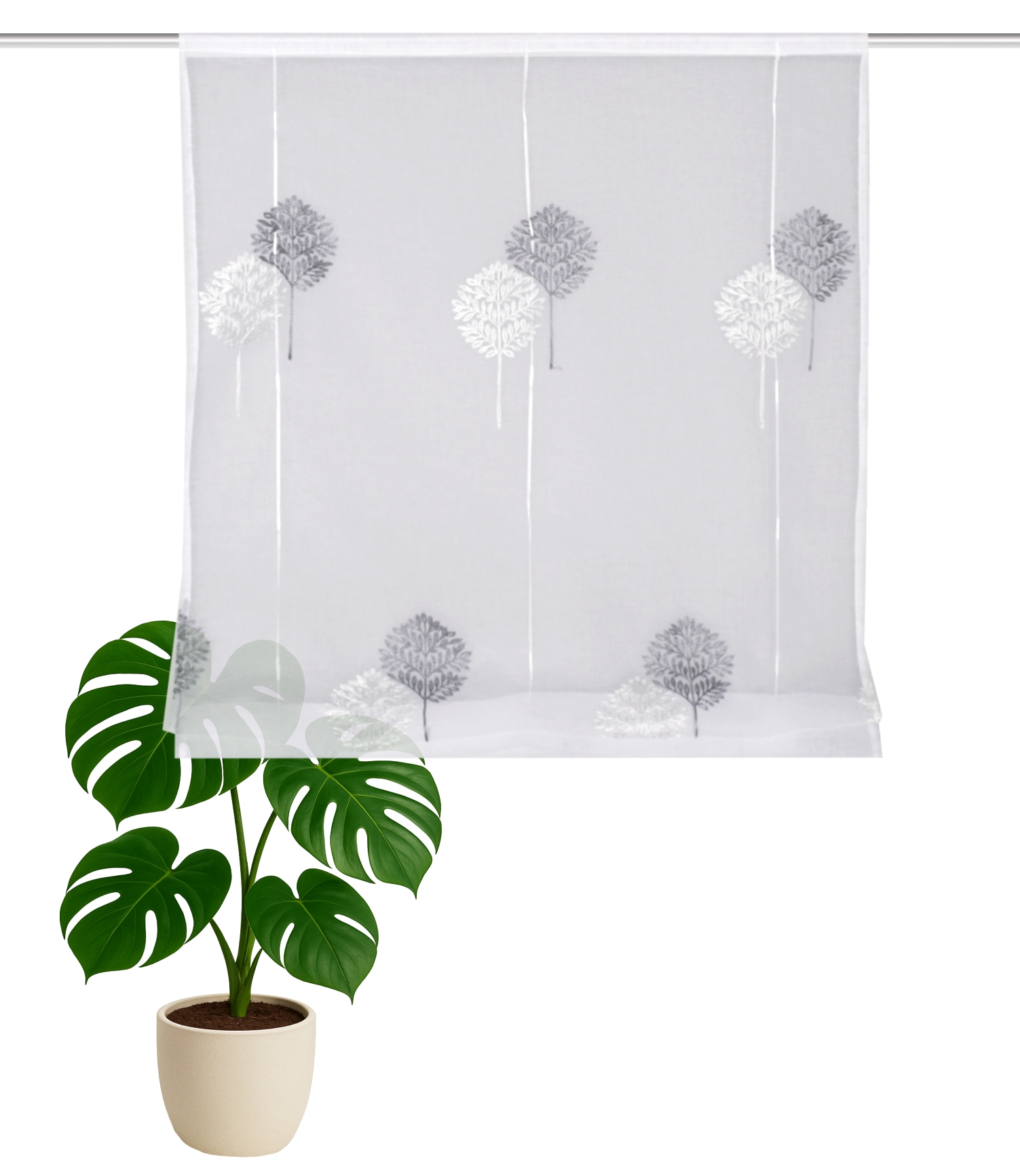 HOME WOHNIDEEN Raffrollo »EDISION« mit Hakenaufhängung ohne Bohren und Schrauben bestickt