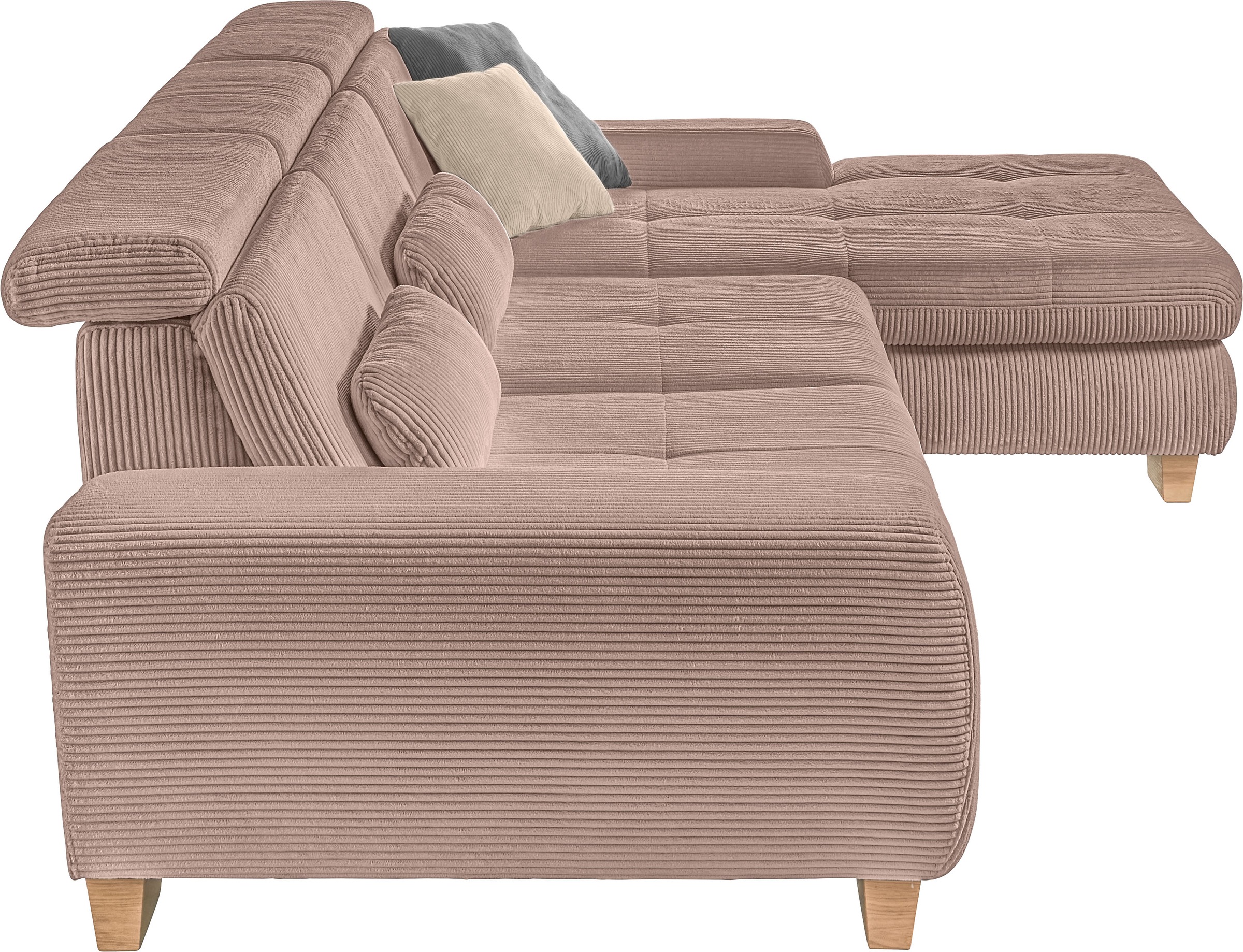 set one by Musterring Ecksofa »SO 3400 Sitzhöhe 47cm oder 49cm, Sitztiefe verstellbar, B/T: 307/195cm«, whlw. mit Funktion, Kaltschaum, in Cord, silver, Sitzhöhe 47