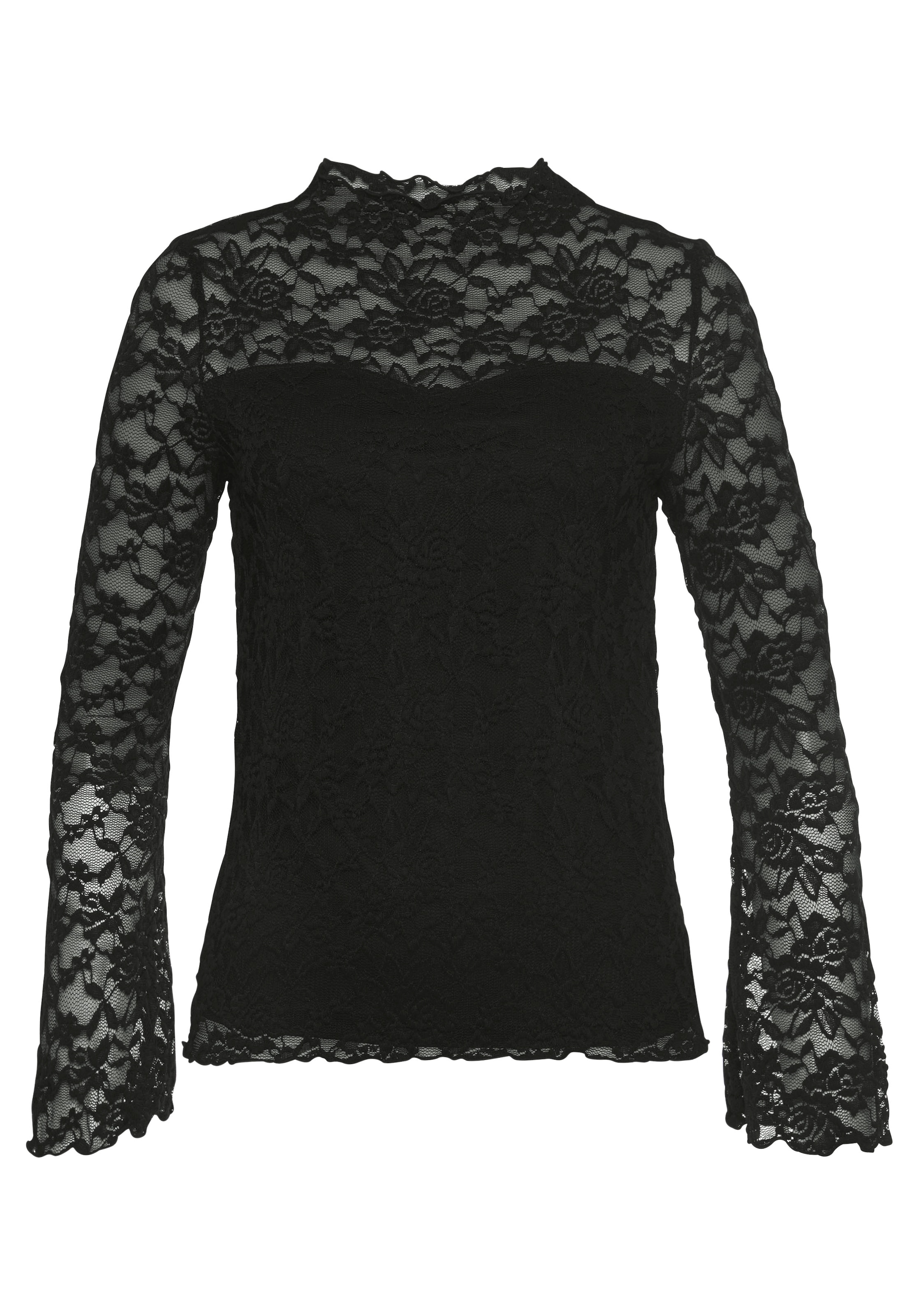 Laura Scott T-Shirt Langarm,  figurbetonter Schnitt,  Tulpenärmel,  Stehkragen