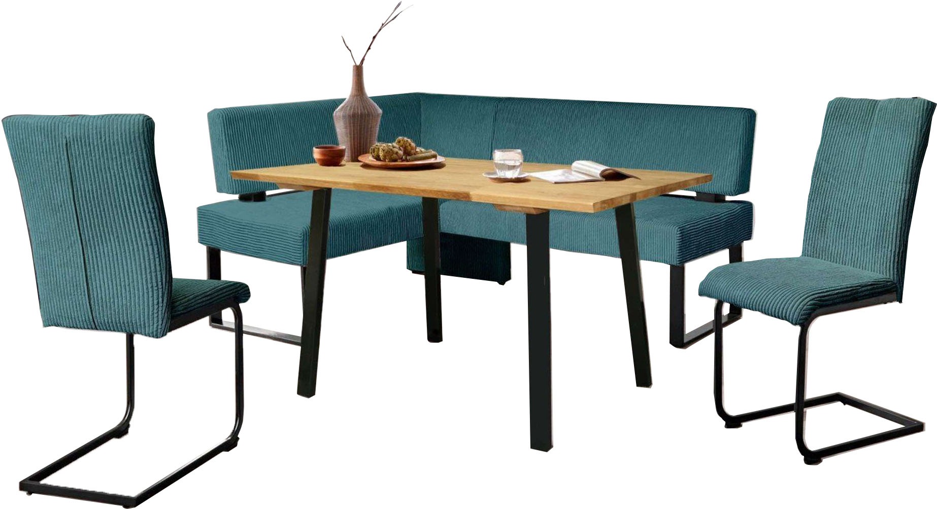 OTTO home Eckbankgruppe »Oliver« Set, 4-tlg, 4 Stk. tlg. Eckbank mit Wellenunterfederung im Sitz, Tisch Massiv Eiche weiß FSC -zertifizierter 