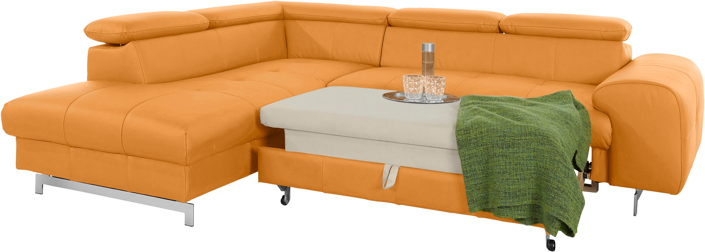 COTTA Ecksofa »Chef L-Form«, mit Kopfteilverstellung, edle Metallkufen, wahlweise mit Bettfunktion