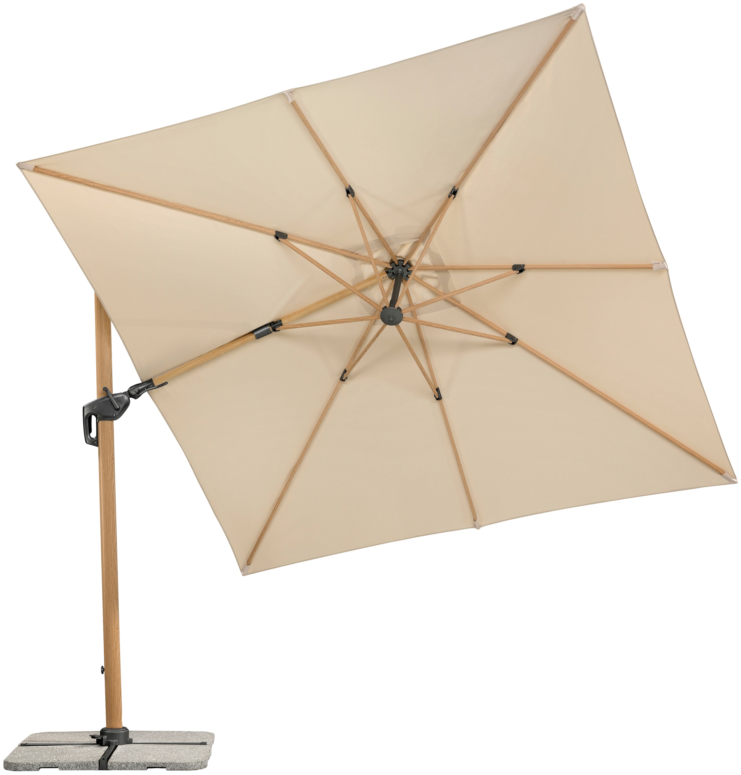Schneider Schirme Ampelschirm »Rhodos Twist Woody«, BxL: 300x300 cm, Alu/Polyester, inkl. Plattenständer/Schutzhülle