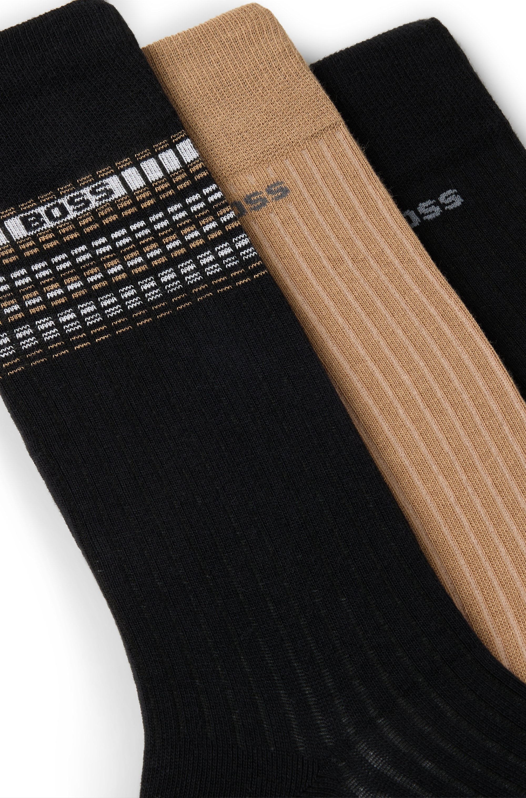 BOSS Freizeitsocken »3P RS Rib Stripe«, (Packung, 3 Paar), mit BOSS Logo