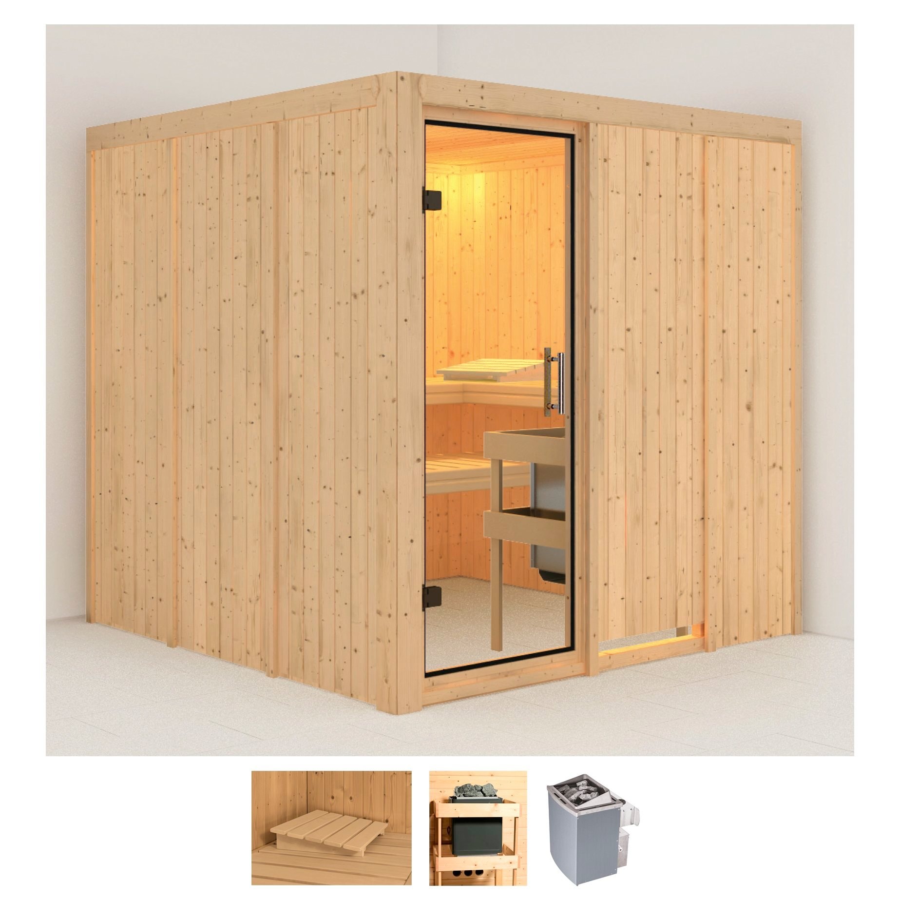 Karibu Sauna »Rodin« Set, 9-kW-Ofen mit integrierter Steuerung günstig online kaufen