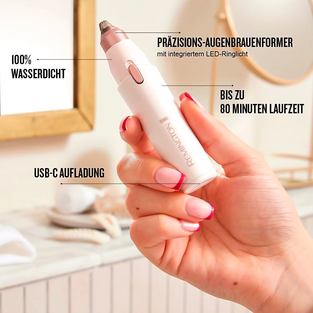 Remington Beauty-Trimmer »BareMe2-in-1 Gesichtshaarentferner (WFS200)« 2 Aufsätze verschiedene Trimmaufsätze, Präzisions-Augenbrauenformer, elektrisch