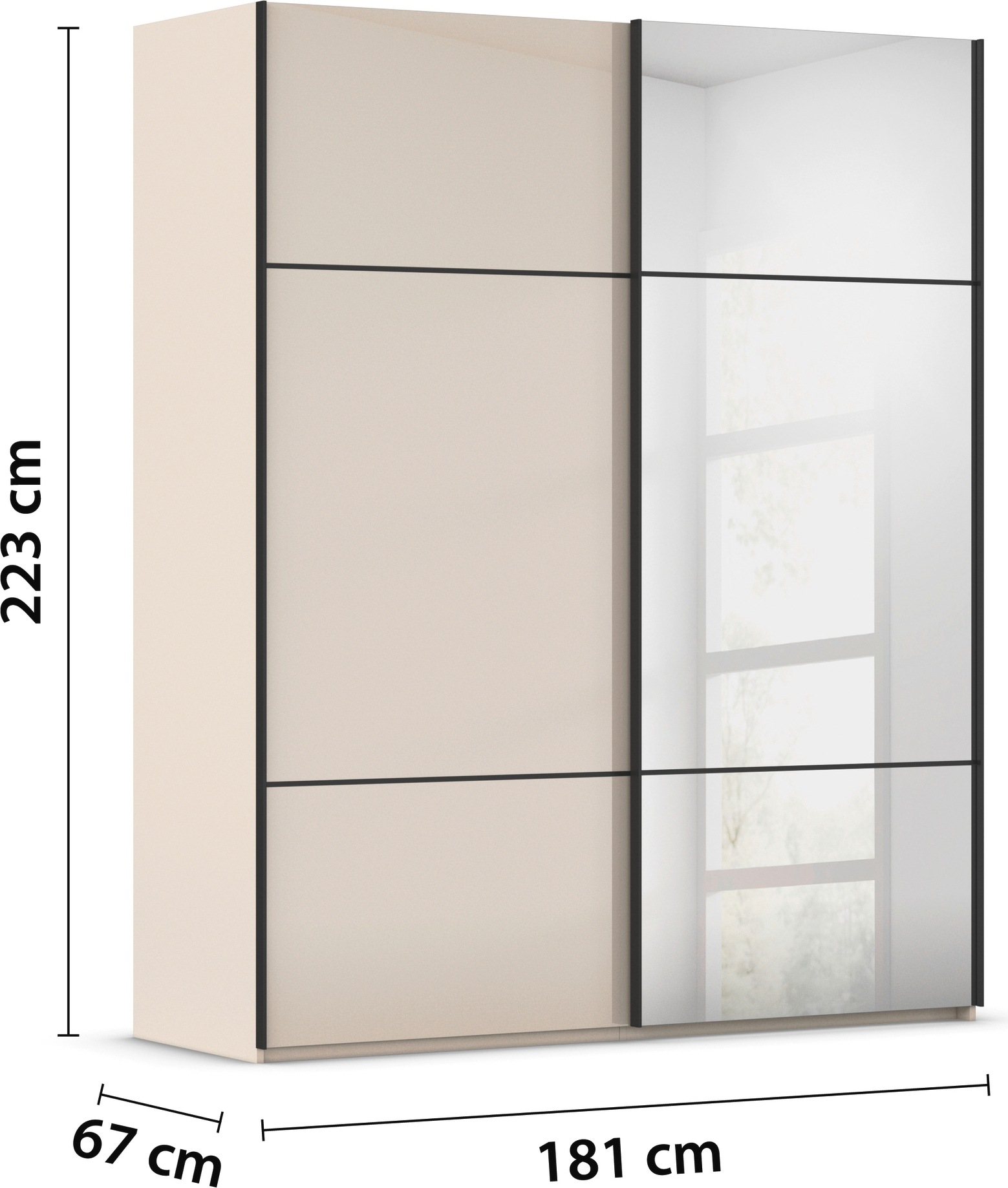 rauch Schwebetürenschrank »Kleiderschrank Schrank Garderobe Schlafzimmerschrank SCALE-TRIO« edle dreigeteilte Front mit 2 Zierleisten Spiegel/Glas MADE IN GERMANY