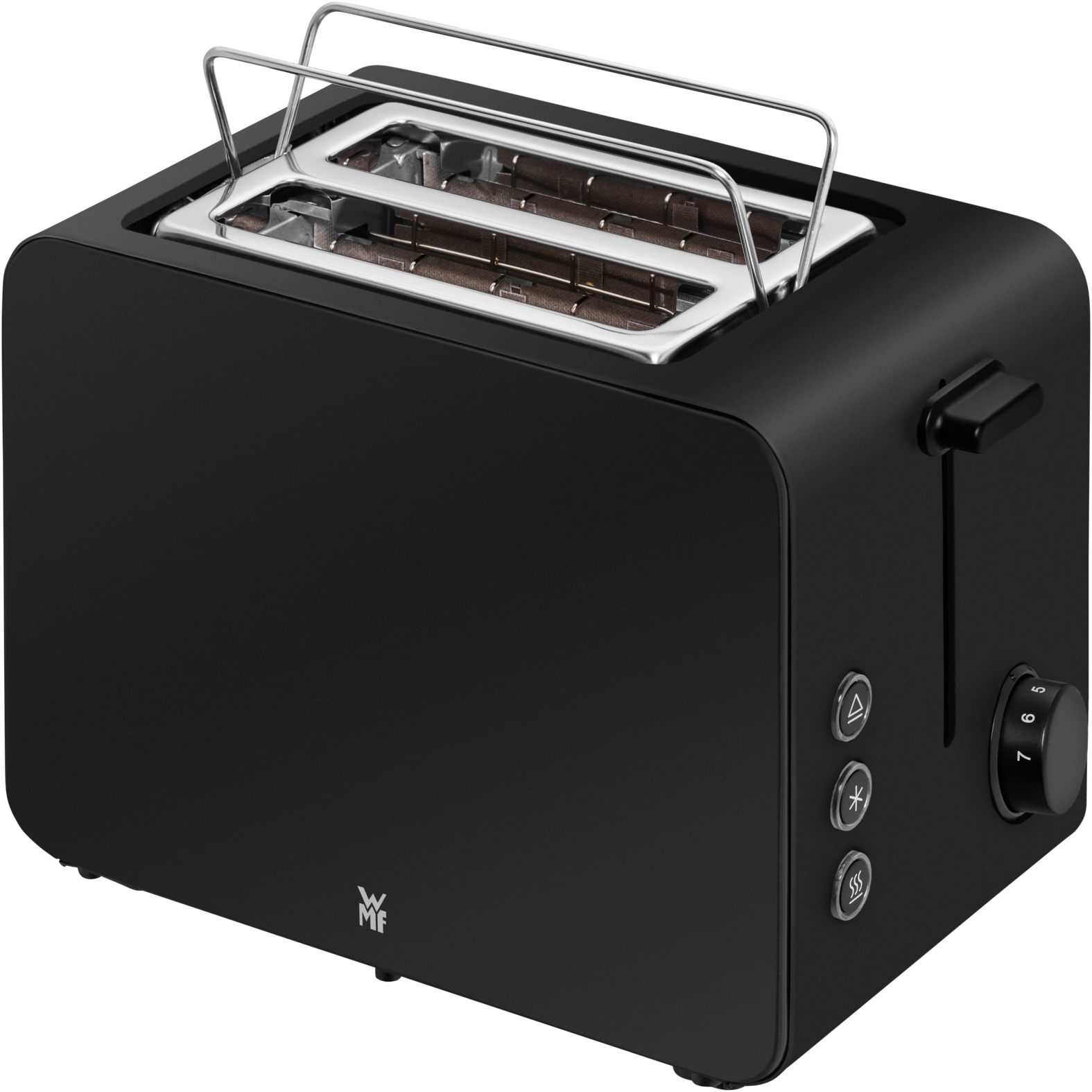 WMF Toaster »Stelio Deep Black«, 2 kurze Schlitze, 900 W, 7 Bräunungsstufen, Cromargan, Brotzentrierung, Brötchenwärmer, 900 W