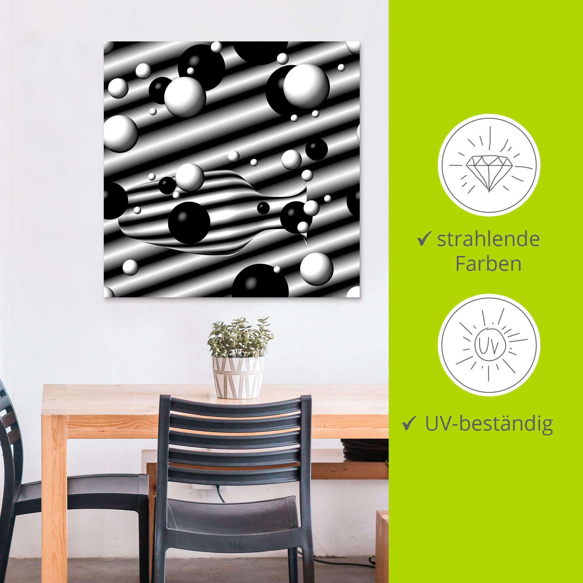 Artland Alu-Dibond-Druck »Bälle und Karaffe monochrom«, Muster, (1 St.), für Innen- und Außenbereich geeignet, Outdoorbild