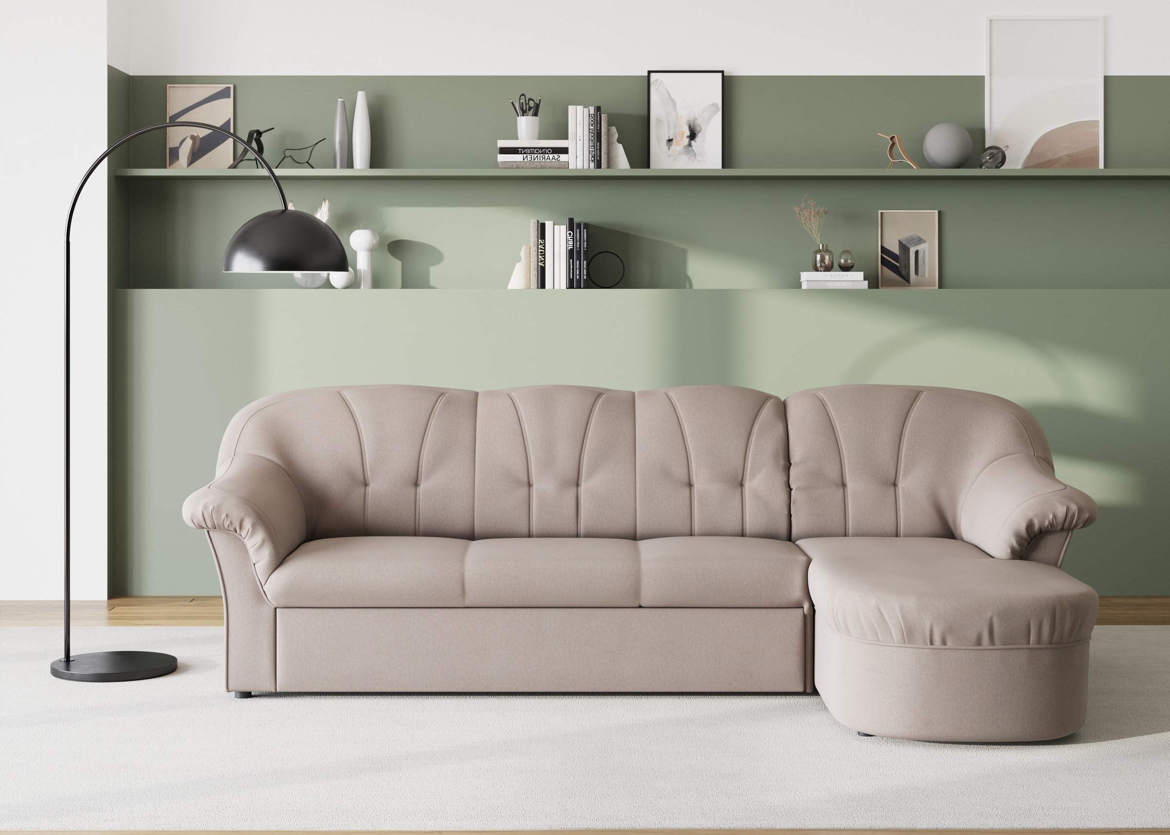 DOMO collection Ecksofa "Pegnitz, elegante Rückensteppung, kompakte Stellma günstig online kaufen