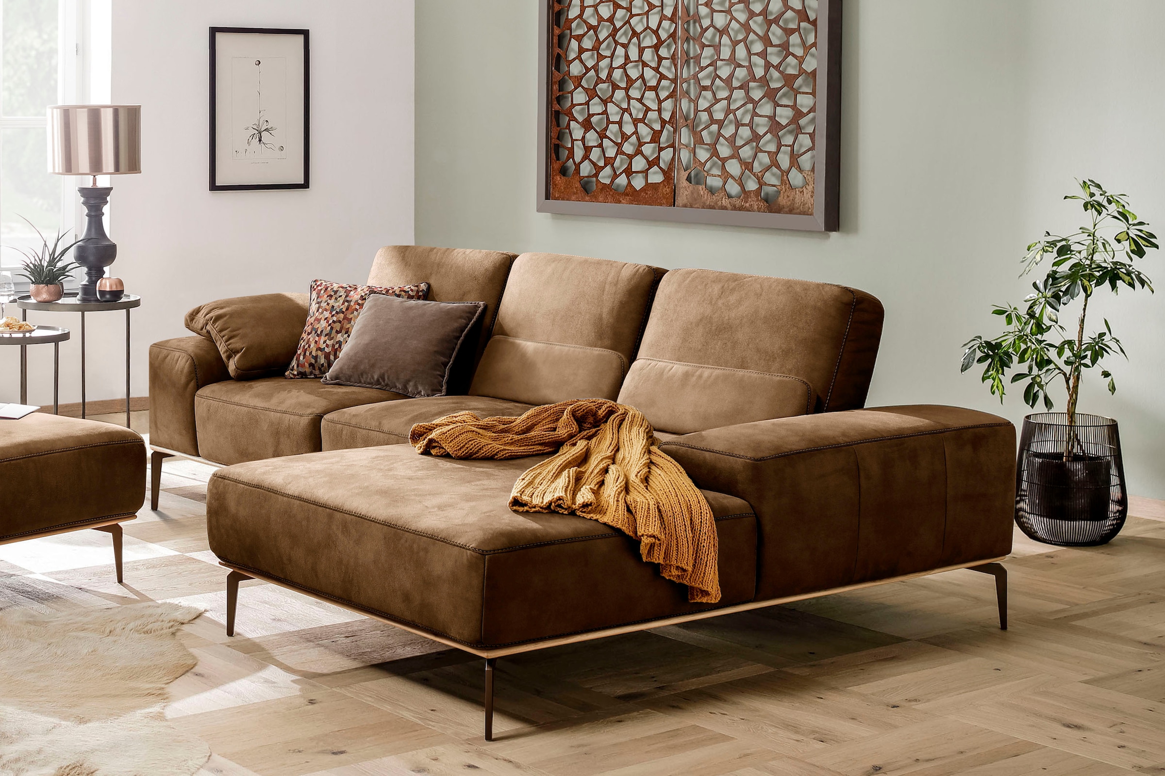 W.SCHILLIG Ecksofa "run", mit Holzsockel, Füße in Bronze pulverbeschichtet, günstig online kaufen