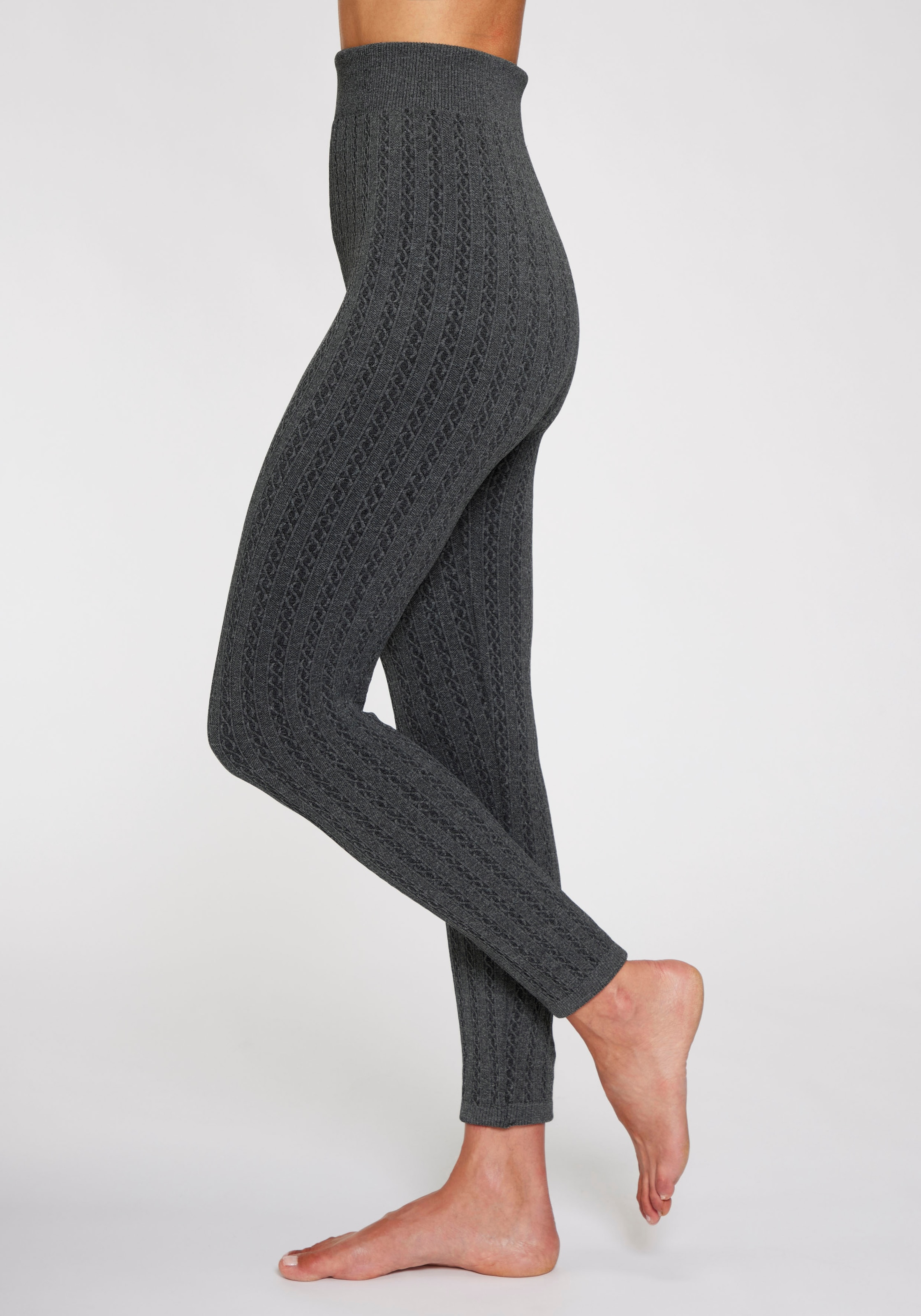 Lavana Strickstrumpfleggings, mit Zopfmuster und innen weich angeraut