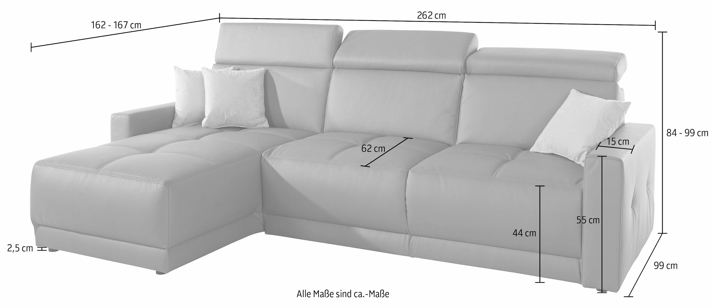 DOMO collection Ecksofa »Ava L-Form«, mit Recamiere, Federkern wahlweise mit Kopfteilverstellungen