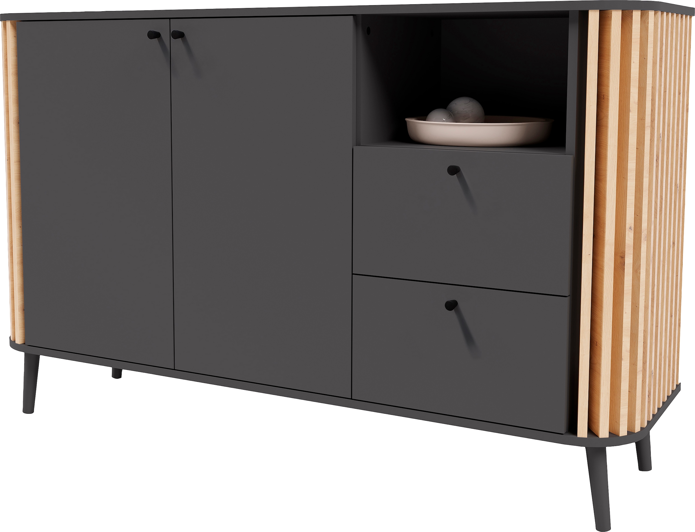 INOSIGN Sideboard »Stavanger, Breite 138cm, Paneel-Stäbchen-Optik, 2 Schubkästen, 2 Türen«, (1 St.), 1 offenes Fach, 1 Einlegeboden, Anrichte, Schrank, Kommode, Wohnmöbel