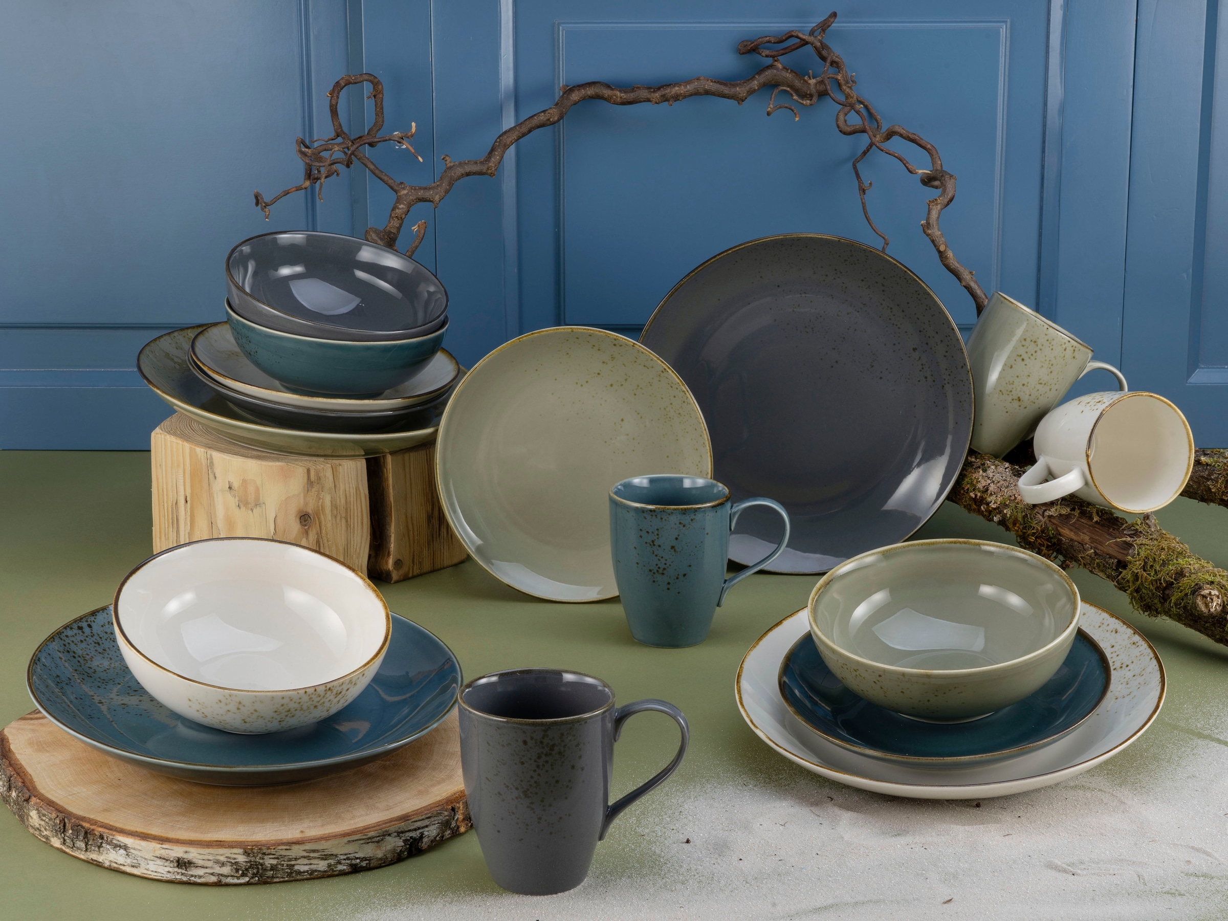 CreaTable Kombiservice »Geschirr-Set NATURE COLLECTION Nordic Style«, (Set, 16 tlg., Kaffeeservice und Tafelservice im Set, für 4 Personen), Service, handwerklicher Look, 16 Teile, für 4 Personen