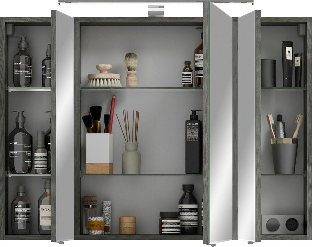 Saphir Badmöbel-Set »6005 Sprint 2-teilig, Keramik-Waschtisch mit LED-Spiegelschrank«, (2 St.), Waschplatz 98 cm breit, inkl. Türdämpfer, 3 Türen, 2 Schubladen