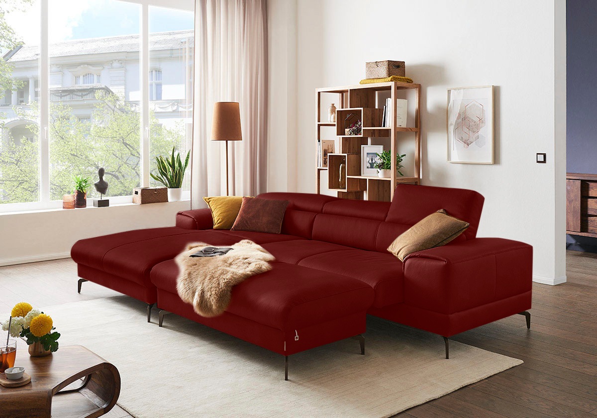 W.SCHILLIG Ecksofa »piedroo, Designsofa mit tollem Sitzkomfort, elegant und bequem, L-Form«, Kopfteilverstellung, wahlweise mit Sitztiefenverstellung, Breite 303cm