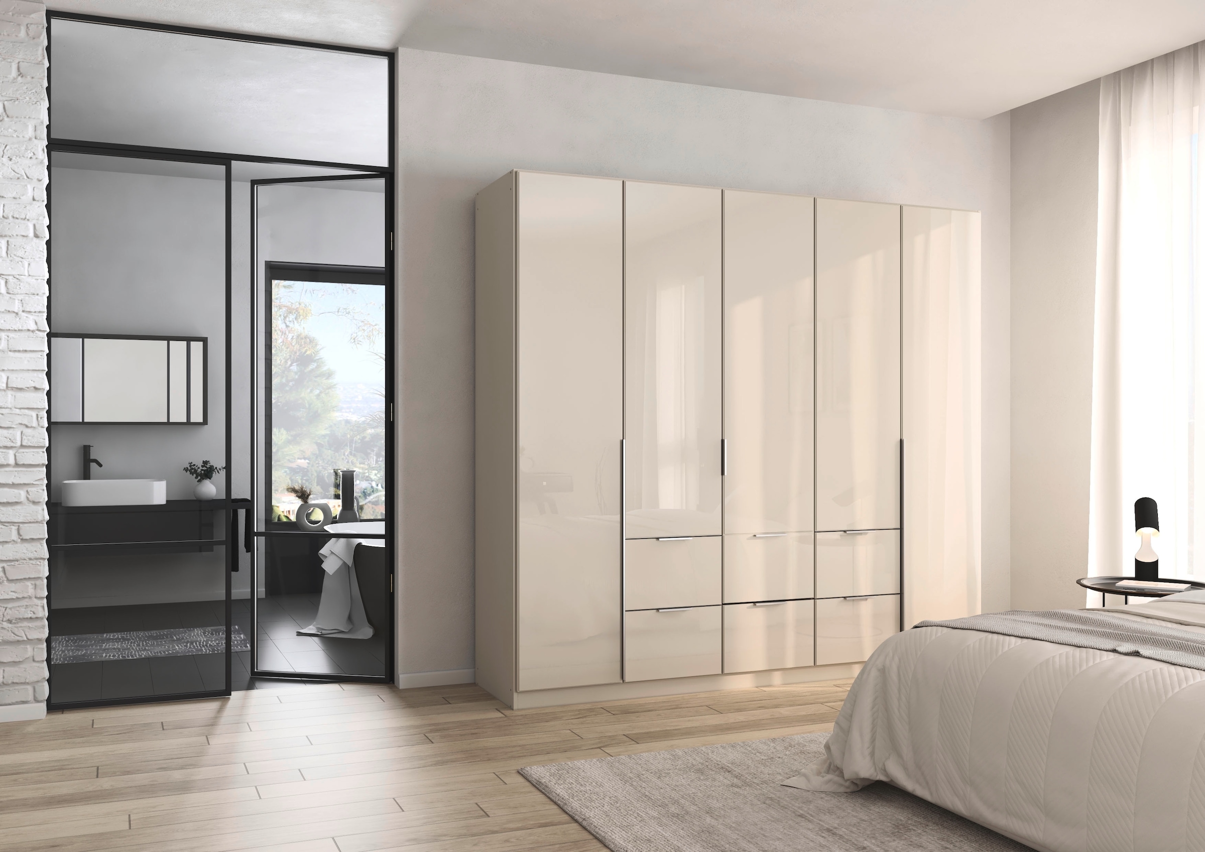 rauch Drehtürenschrank »Kleiderschrank Kleiderschränke Schrank Garderobe AGORDO mit Glasfront«, (in zwei Griff-Farben mit Glasfront), mit Außenschubkästen, in 6 Breiten und 2 Höhen MADE IN GERMANY