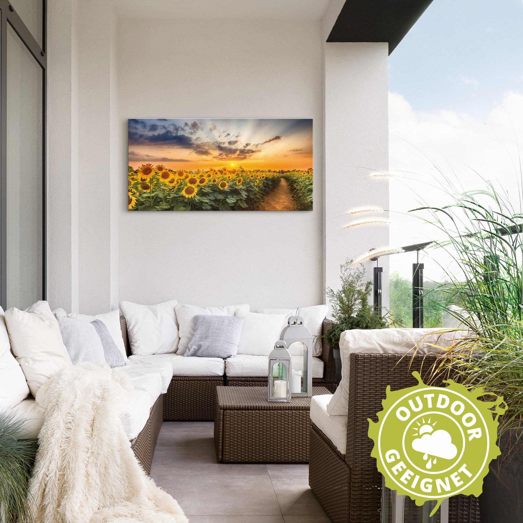 Artland Wandbild »Sonnenblumenfeld bei Sonnenuntergang«, Blumenbilder, (1 St.), als Alubild, Outdoorbild, Leinwandbild, Poster in verschied. Größen