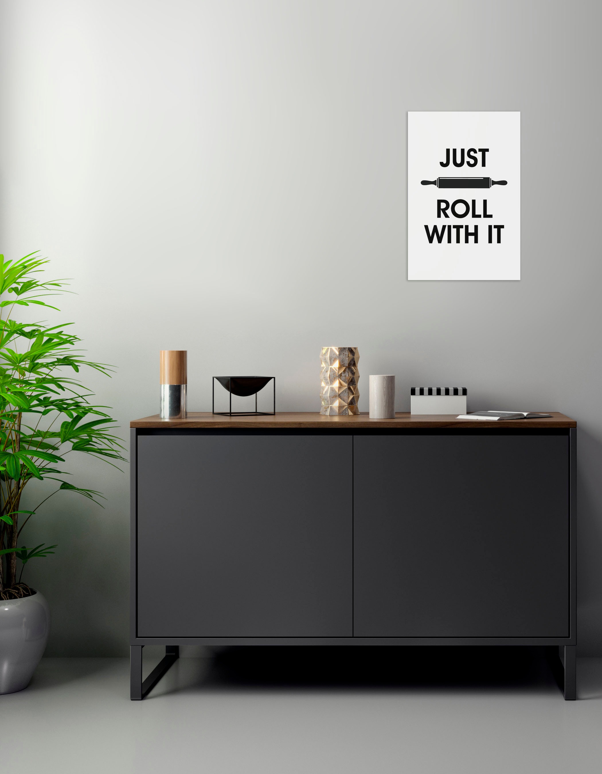 queence Wanddekoobjekt »JUST ROLL WITH IT«, Stahlschild, Blechschild, Spruch, Witzig, Wanddeko, retro, 20x30cm
