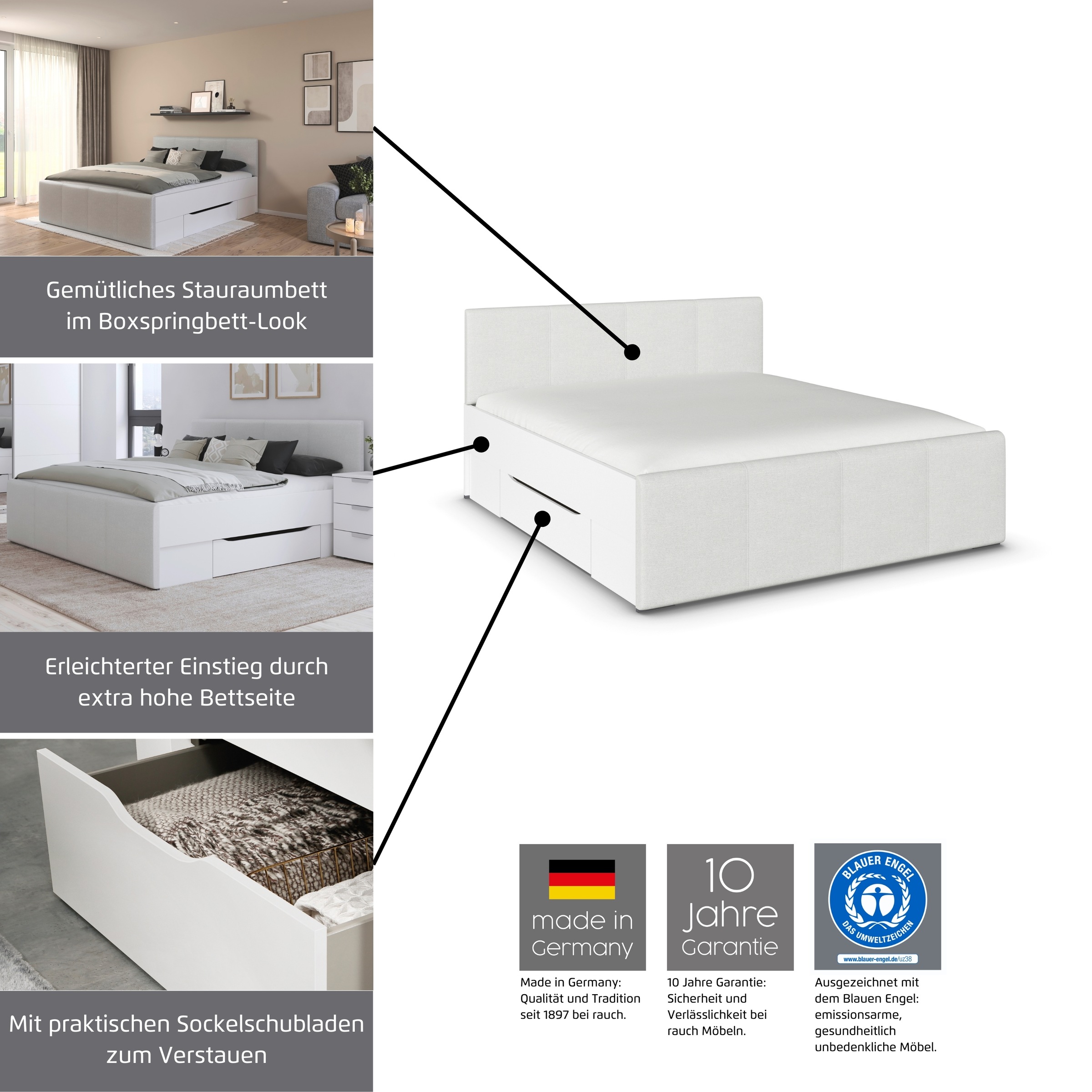 rauch Bett »Doppelbett Polsterbett Stauraumbett AGORDO«, (180x200 cm), praktische Bettschubkästen für zusätzlichen Stauraum MADE IN GERMANY