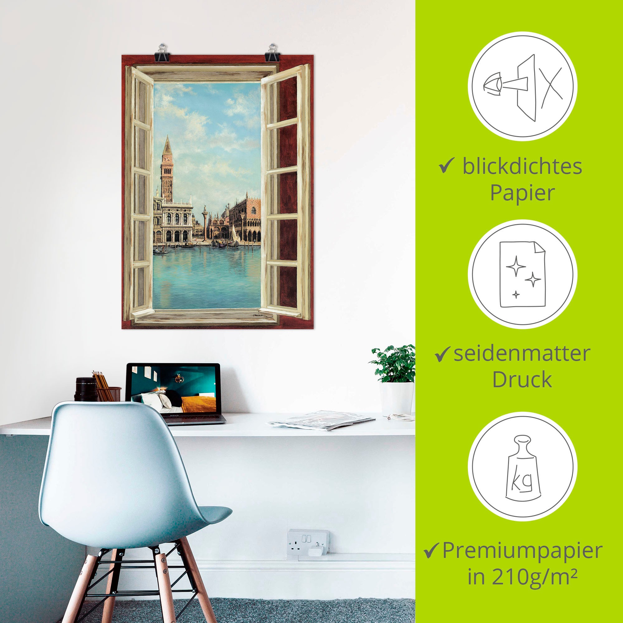 Artland Wandbild »Fenster mit Blick auf Venedig«, Fensterblick, (1 St.), als Leinwandbild, Poster, Wandaufkleber in verschied. Größen