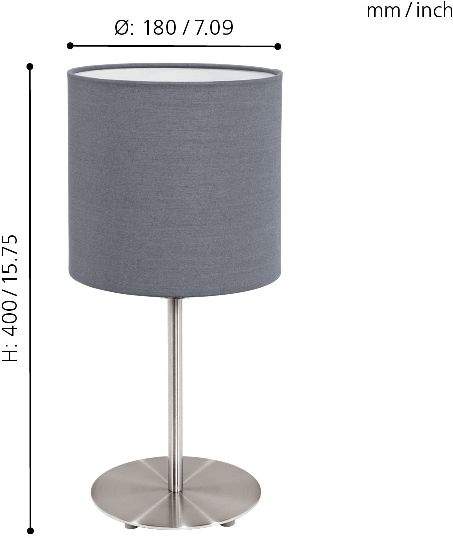 EGLO Tischleuchte »PASTERI«, 1 flammig, Leuchtmittel E27 | Leuchtmittel wechselbar-ohne Leuchtmittel, Tischleuchte, Nachttisch, H40 x Ø18 cm, nickel-matt, grau,
1X60W exkl.