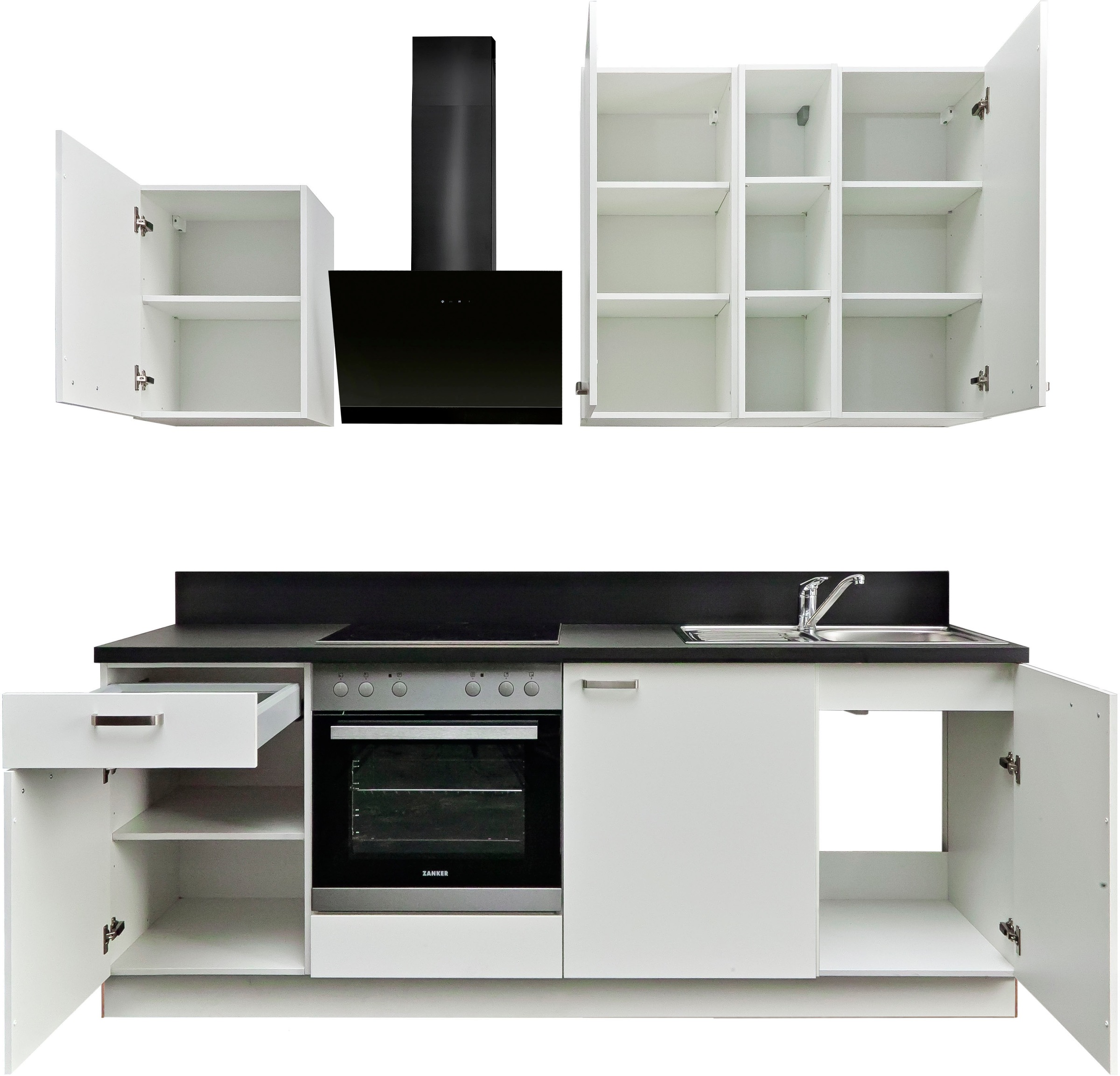 KOCHSTATION Küchenzeile »"KS-Bari", wahlw. mit E-Geräten«, Soft-Close-Funktion und Vollauszug, vormontiert, Breite 220 cm