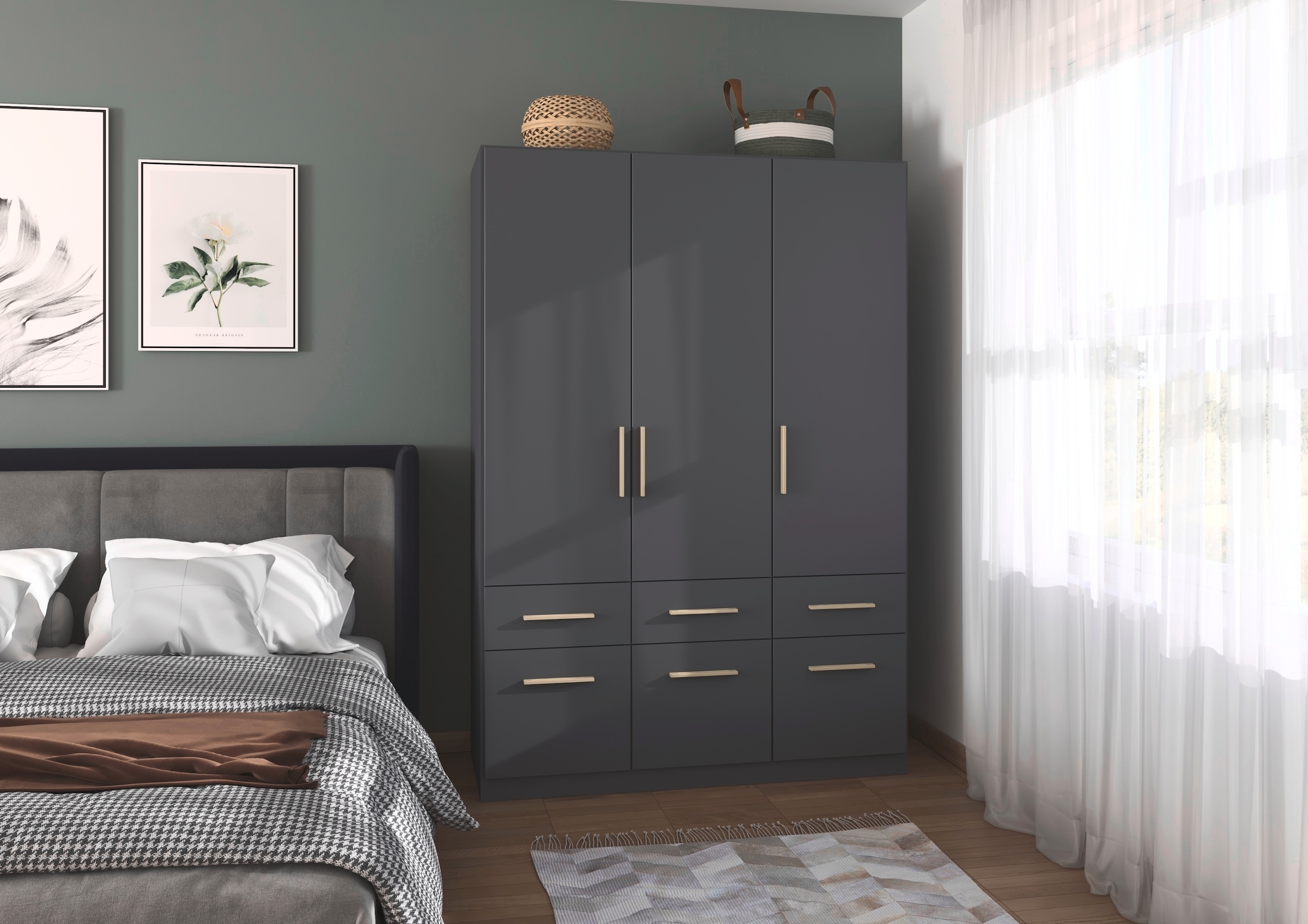 rauch Kleiderschrank »Kleiderschrank Schrank Garderobe Wäscheschrank DUNDEE«, (mit 3 Griff-Varianten), Schubladen in zwei Höhen, optional mit Spiegel MADE IN GERMANY