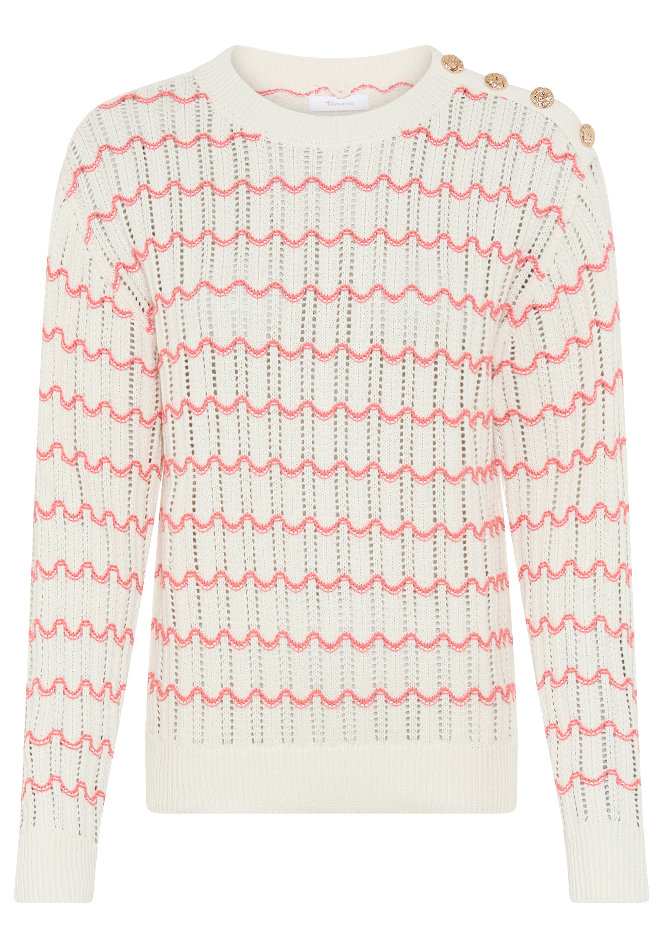 Tamaris Rundhalspullover »mit welligem Streifenmuster« mit offener Struktur für sommerliche Looks