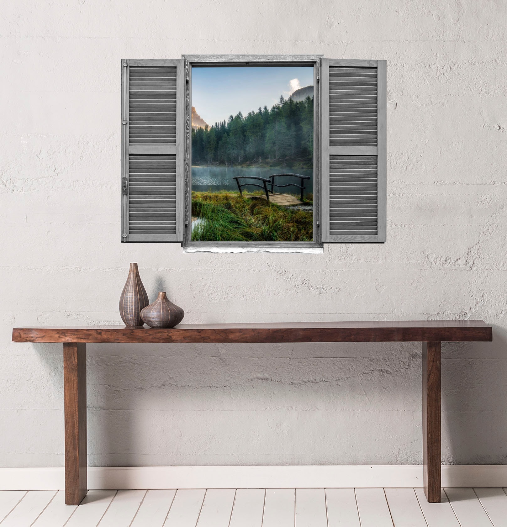 queence Wandtattoo »Wald am See« Wandsticker, Wandbild, selbstklebend, 3D, Fenster