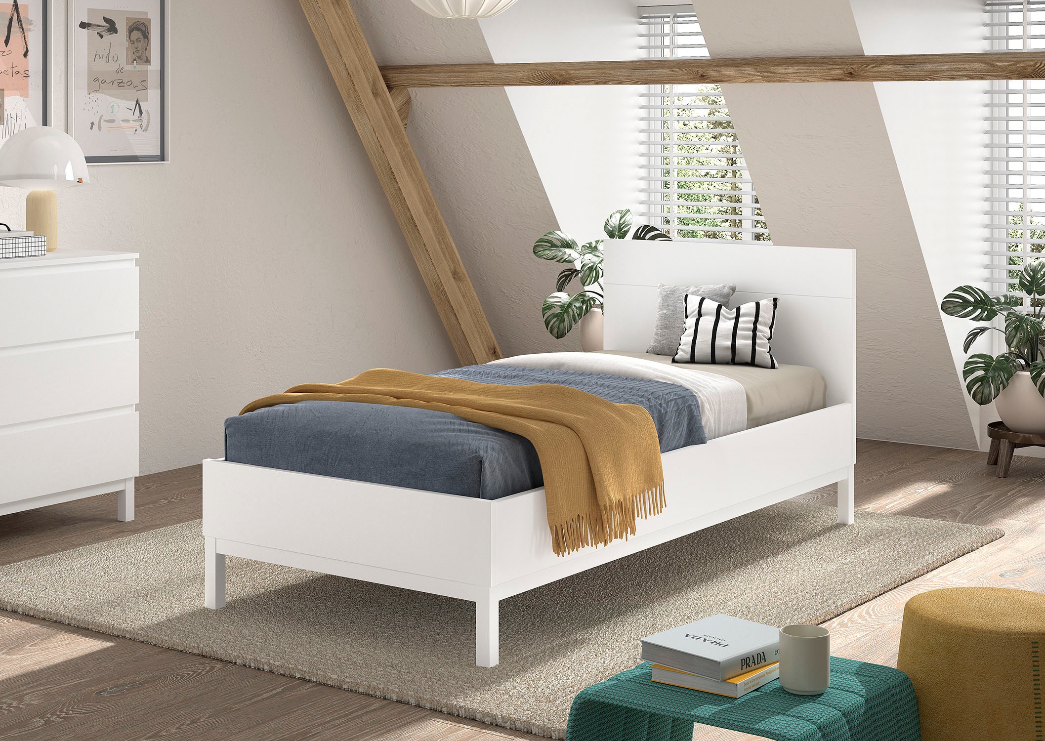 Vipack Einzelbett »in gradlinigem Design, glattem Kopfteil und pflegeleichter Oberfläche«, 90x200, komfortable Liegehöhe, vielseitig, weiß lackiert