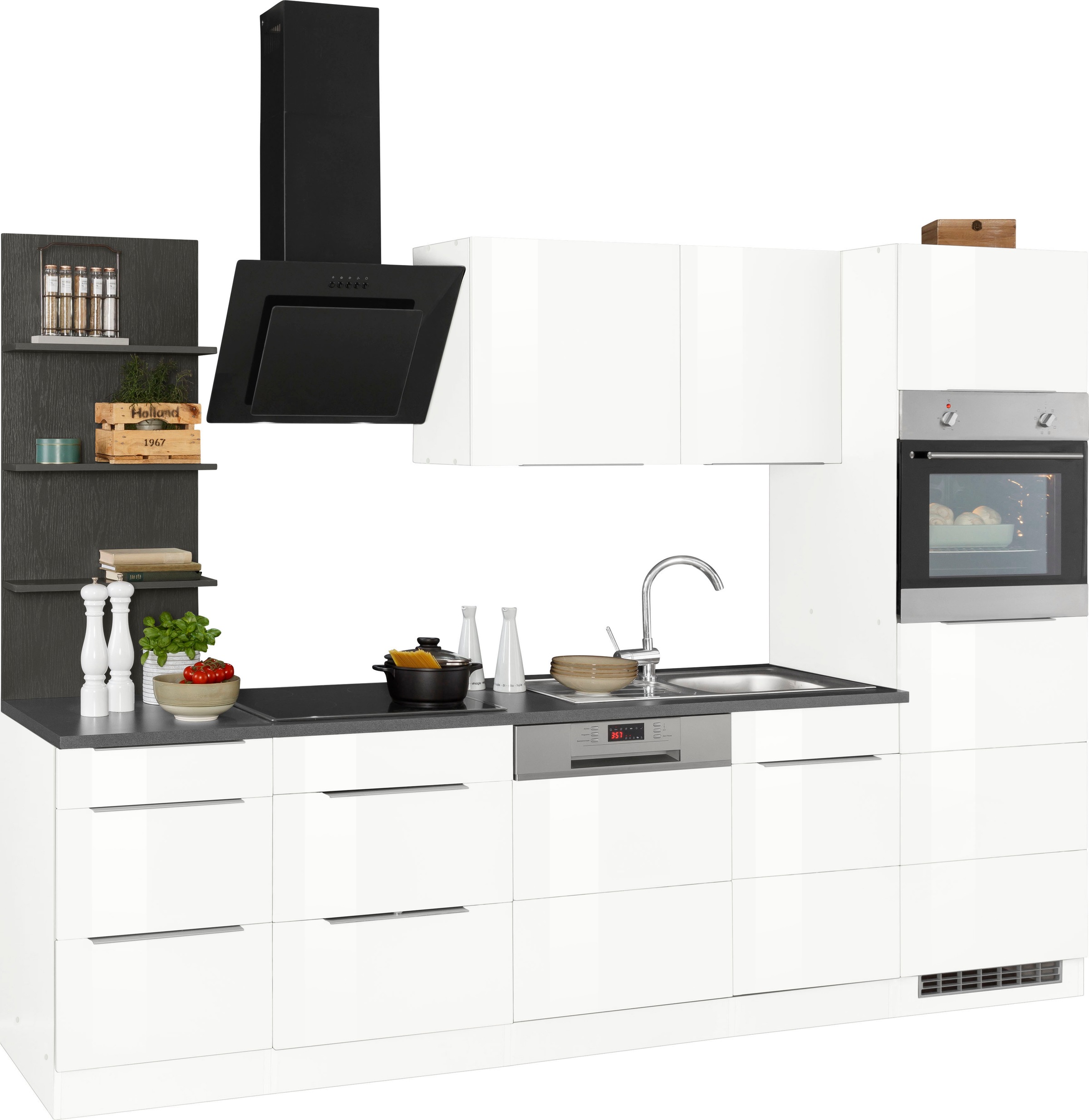 KOCHSTATION Küchenzeile »KS-Brindisi Breite 280 cm«, wahlweise mit E-Geräten und Induktion, mit MDF-Fronten und Regal