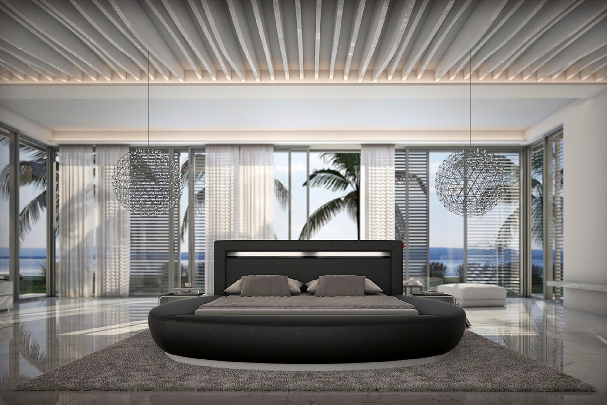 Bild von SalesFever Rundbett, mit LED-Beleuchtung im Kopfteil, Design Bett in Kunstleder, Rundbett