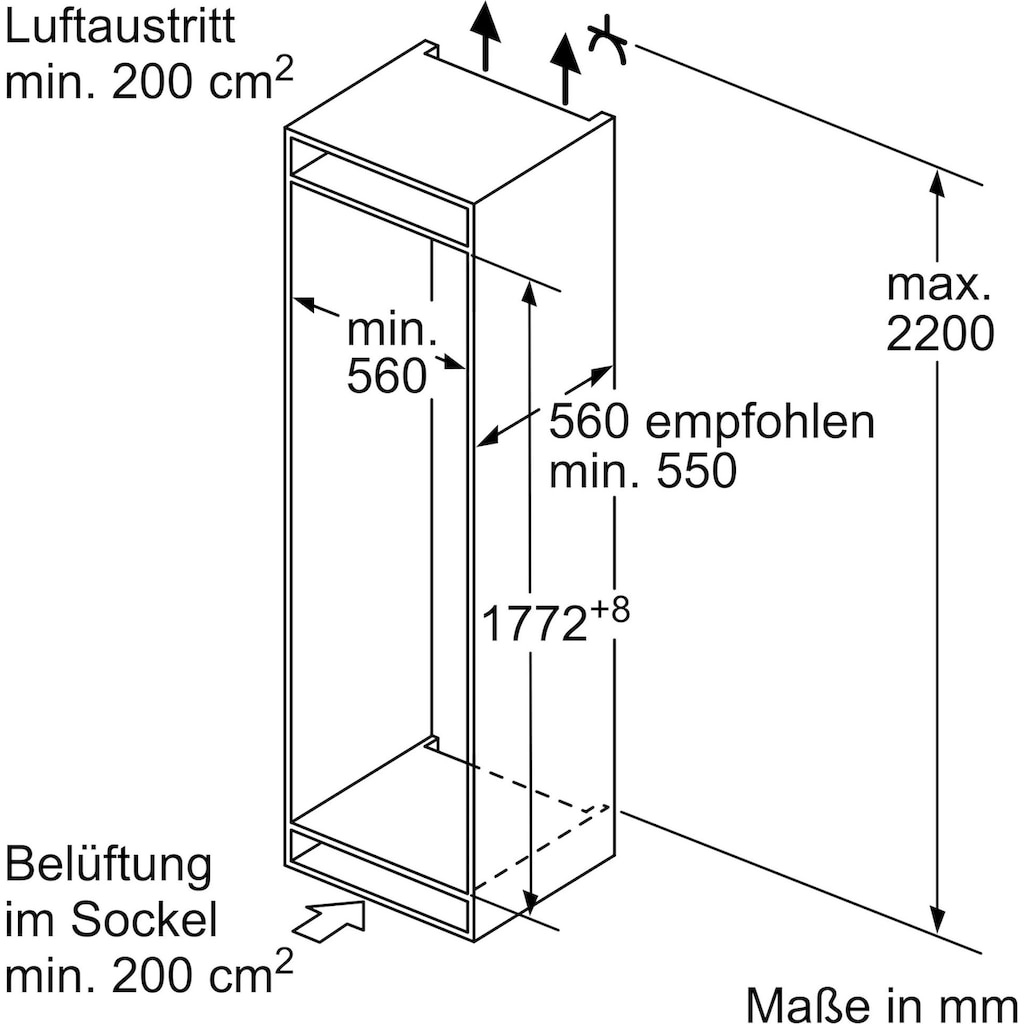 NEFF Einbaukühlschrank »KI2822FF0«, KI2822FF0, 177,2 cm hoch, 54,1 cm breit