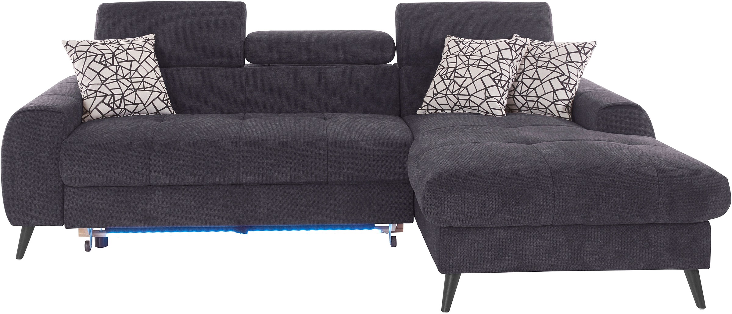 COTTA Ecksofa »Mia L-Form mit 3 Zierkissen«, wahlweise mit Bettfunktion, Bettkasten, Beleuchtung & Wireless-Charger