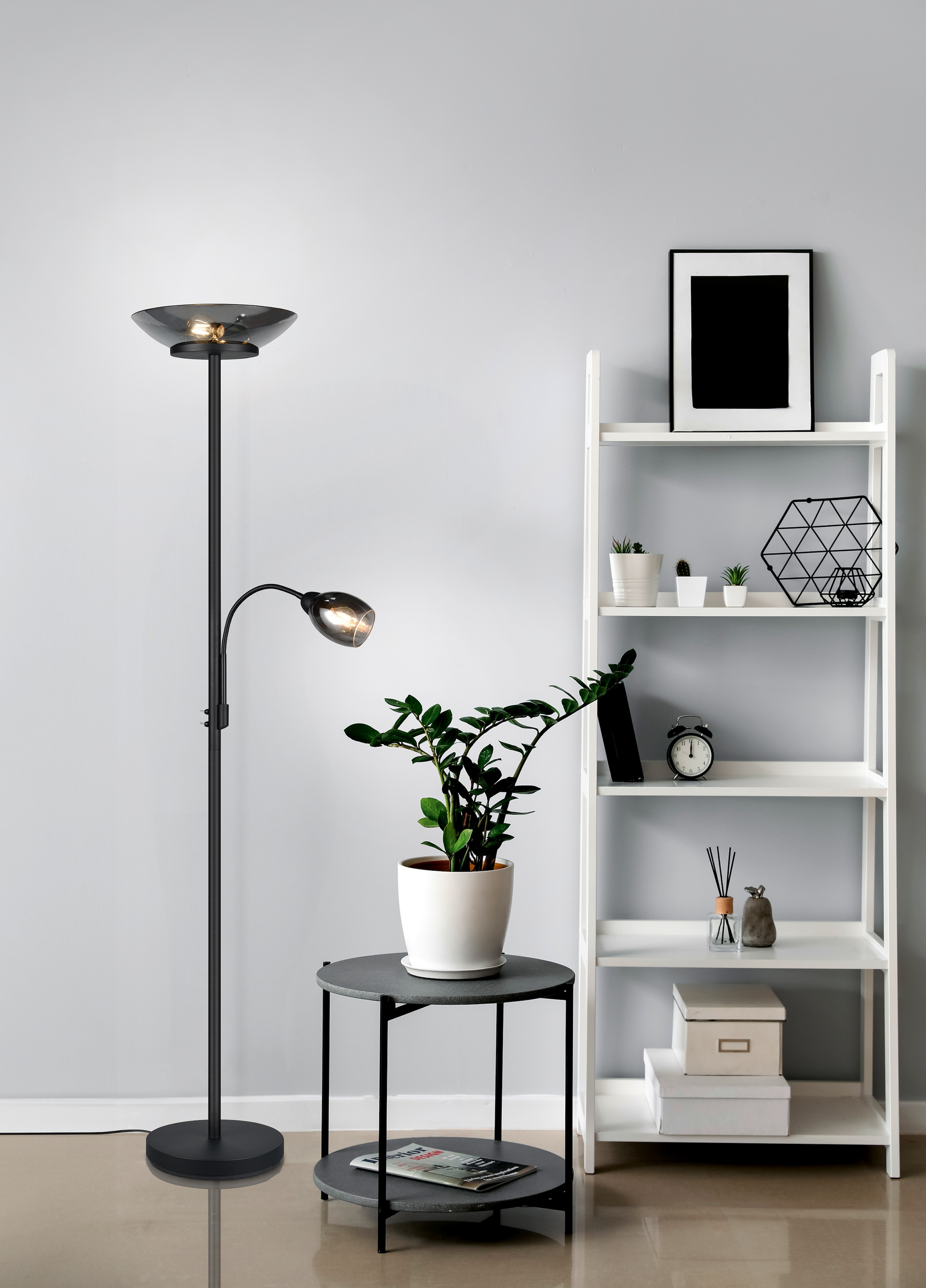 REALITY Leuchten LED Deckenfluter »Gerry«,  Stehleuchte mit Lesearm, getrennt schaltbar Höhe 180cm, für Leuchtmittel 2 x E27 und 1 x E14 