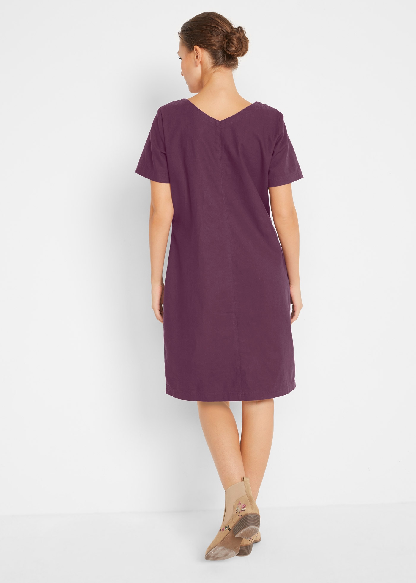 bonprix Minikleid »Minikleid mit Leinen« für warme Tage, aus Leinen und Baumwolle, A-Linie, mit V-Ausschnitt