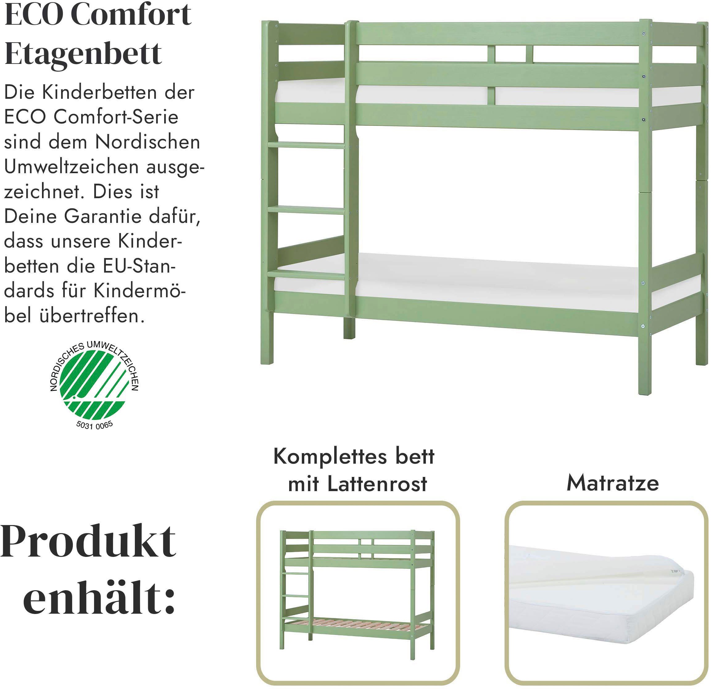 Hoppekids Etagenbett »ECO Comfort Kinderbett 90x200 oder 70x160 aus Massivholz in 4 Farben«, TÜV, FSC und Nordisches Umweltzeichen – wahlweise mit Matratzen
