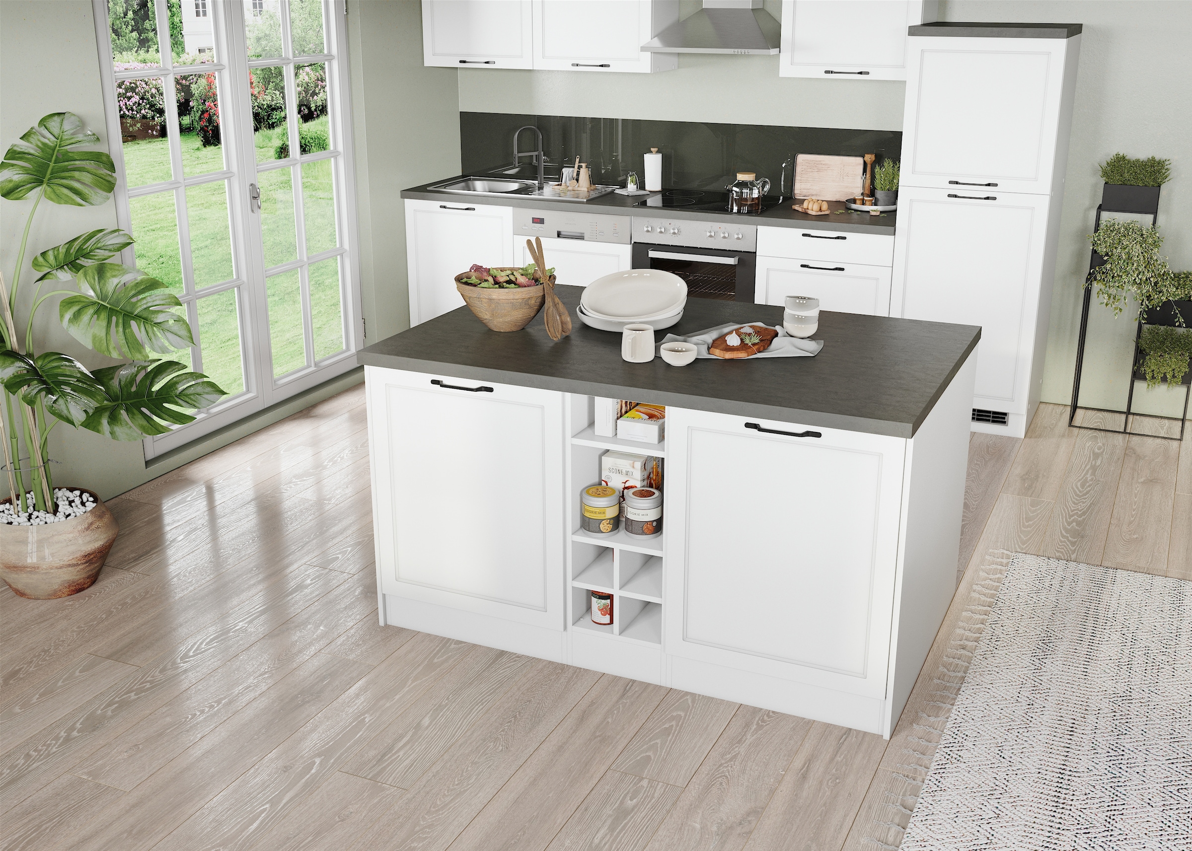 KOCHSTATION Kücheninsel »KS-Lani, Breite 153 cm, mit Flaschenregal«, MDF-Fronten, Arbeitsplatte 38mm stark