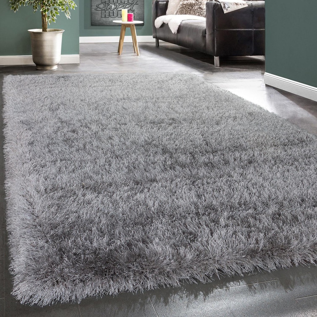 Paco Home Hochflor-Teppich »Glamour 300«, rechteckig, 70 mm Höhe, Uni Farben, mit weichem Glanz Garn, ideal im Wohnzimmer & Schlafzimmer