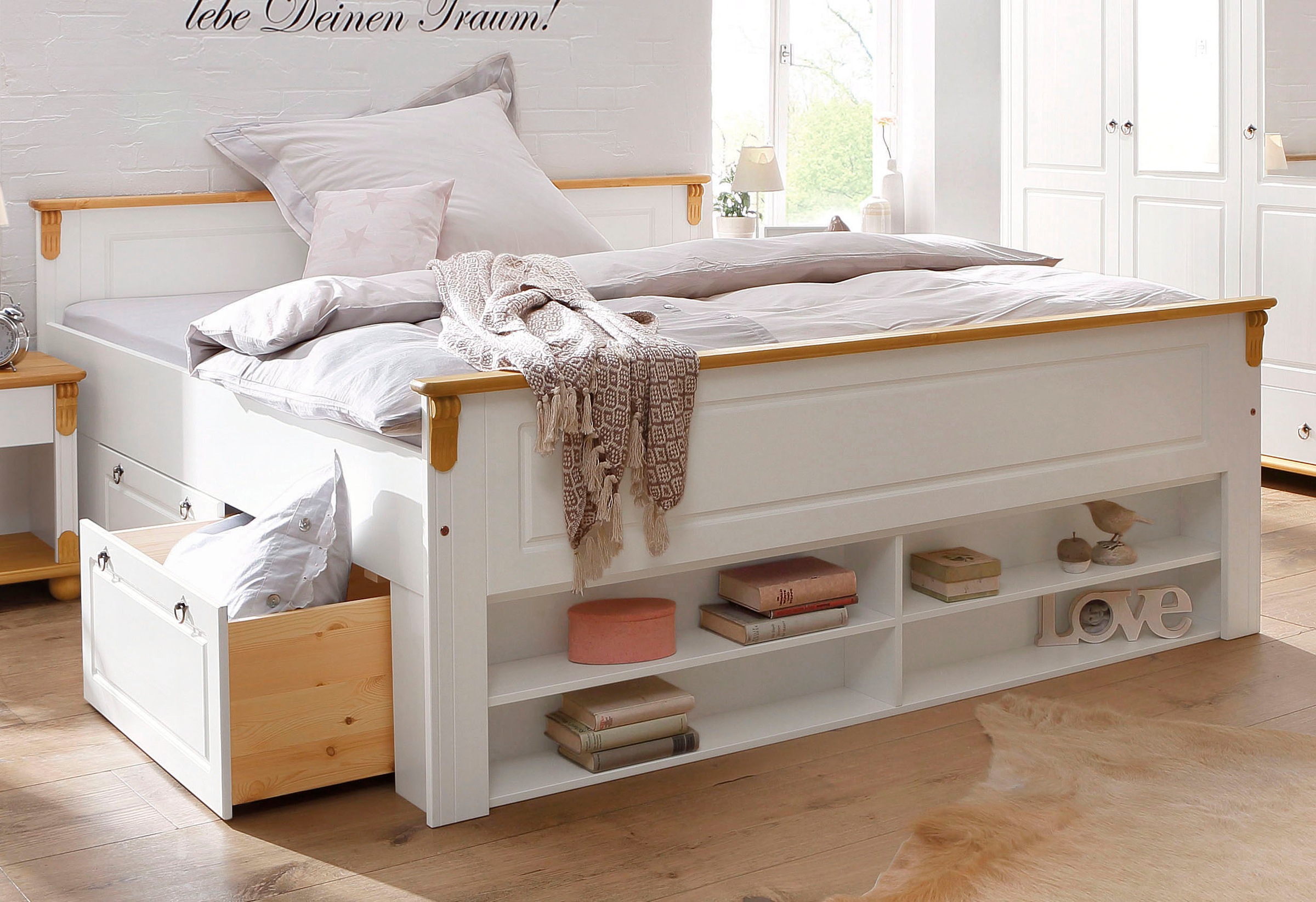 Home affaire Schlafzimmer-Set »Tessin«, (Spar-Set), 3 tlg. Set bestehend aus Bett 140 cm Inkl. 2x 2er Set Schubkästen