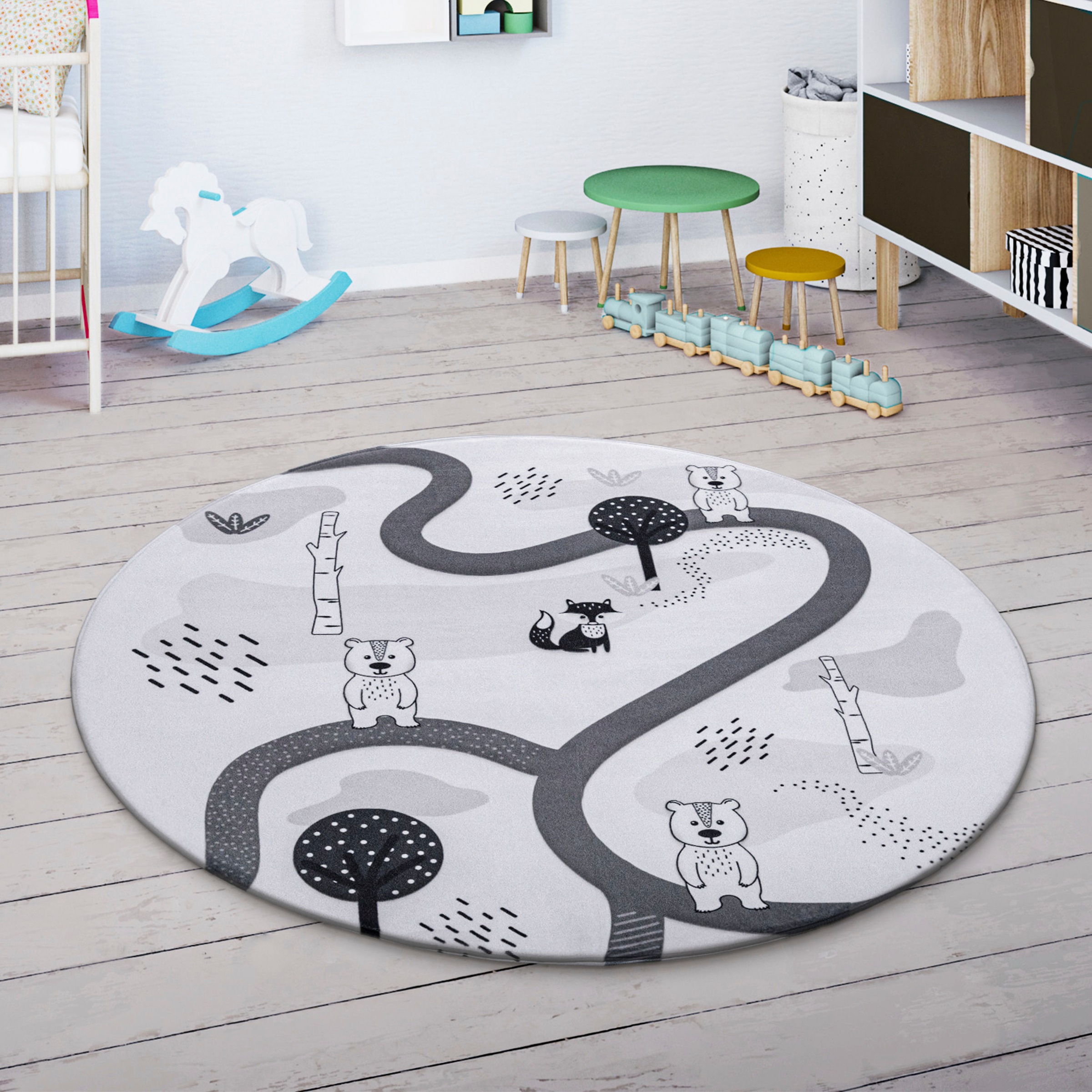 Paco Home Kinderteppich »Chicos 560«, rund, 4 mm Höhe, Flachgewebe, Straßen günstig online kaufen