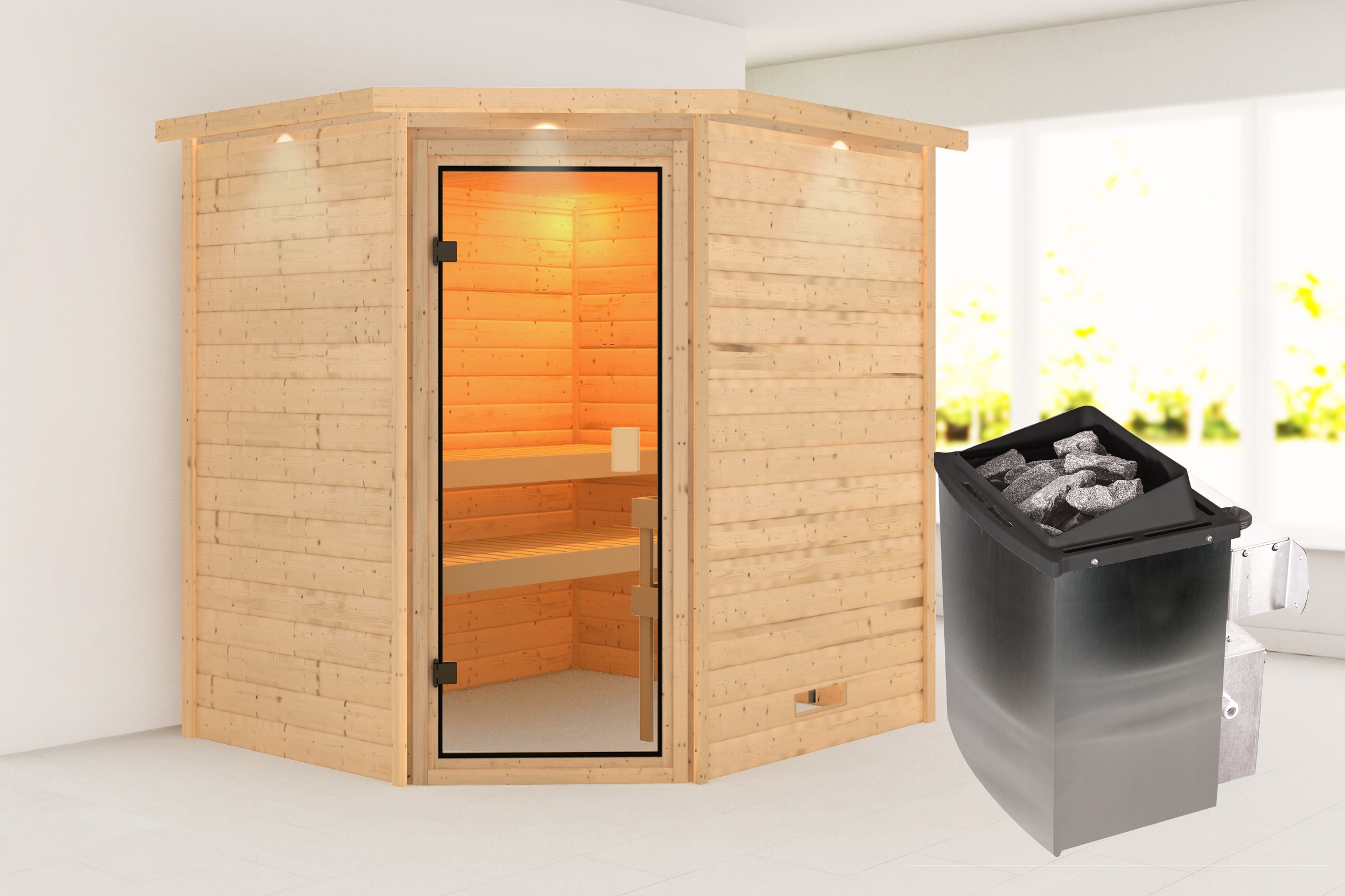 Karibu Sauna »"Trixi" mit bronzierter Tür und Kranz, naturbelassen« aus hoc günstig online kaufen