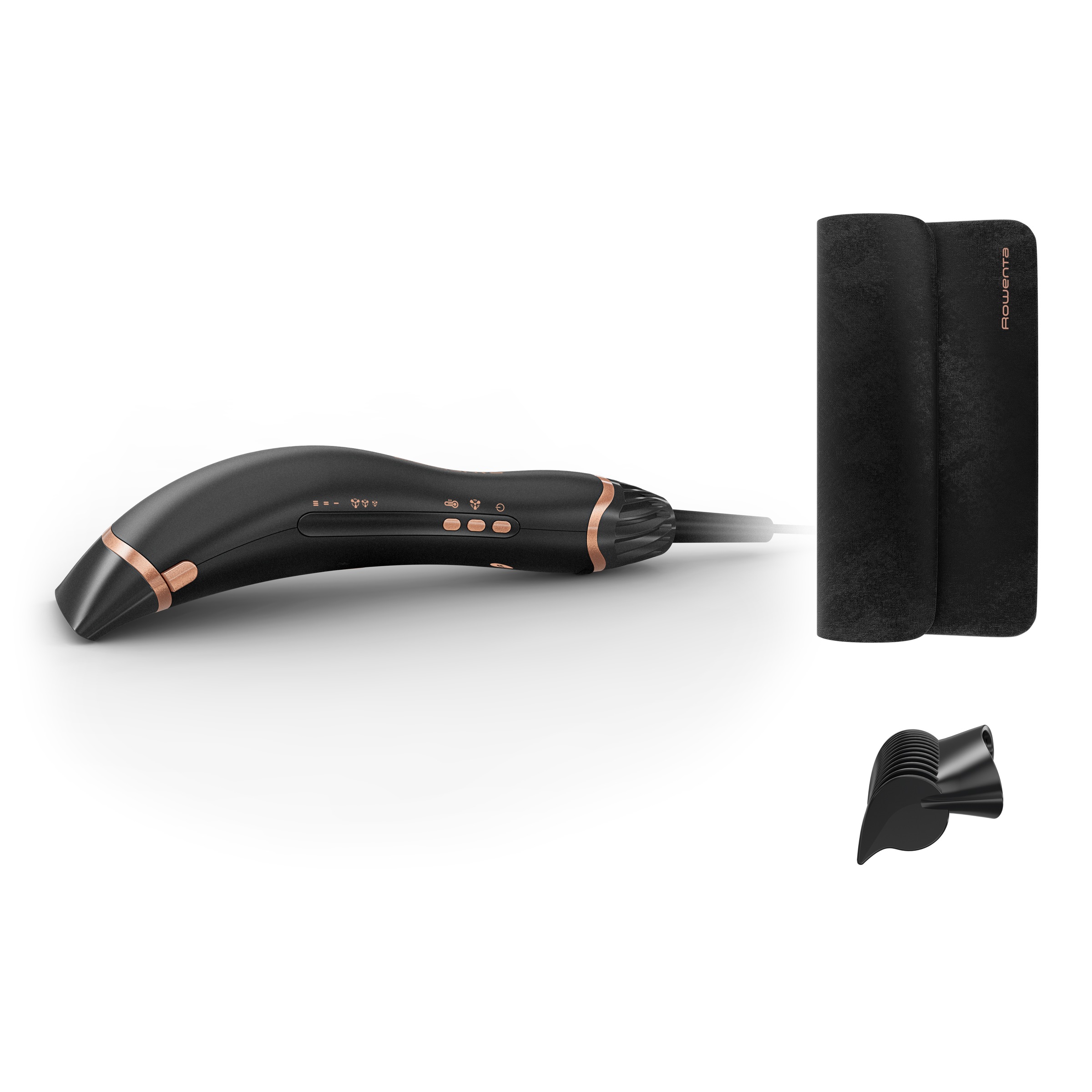 ROWENTA Haartrockner »Air Motion« 2 Aufsätze leichtes/ergonomisches Design, inkl. Glättungskamm, Coanda Effekt Schwarz/Kupfer Kompaktes Design:...