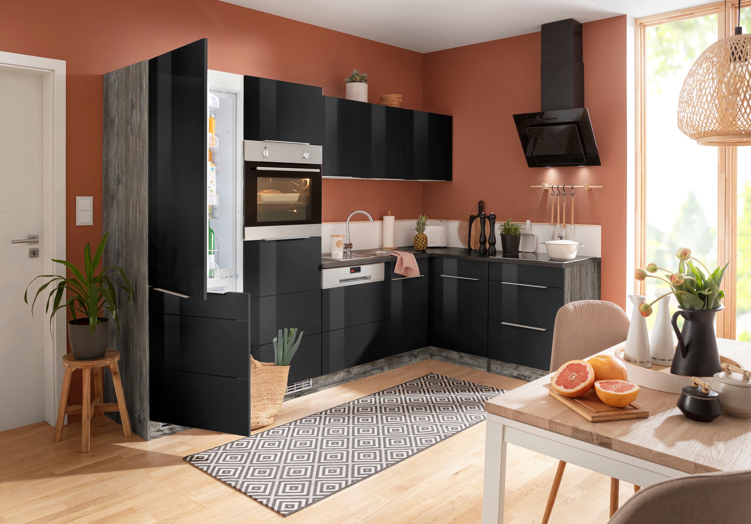 KOCHSTATION Winkelküche »KS-Brindisi Stellbreite 290/170 cm«, wahlweise mit E-Geräten und Induktion, mit MDF-Fronten